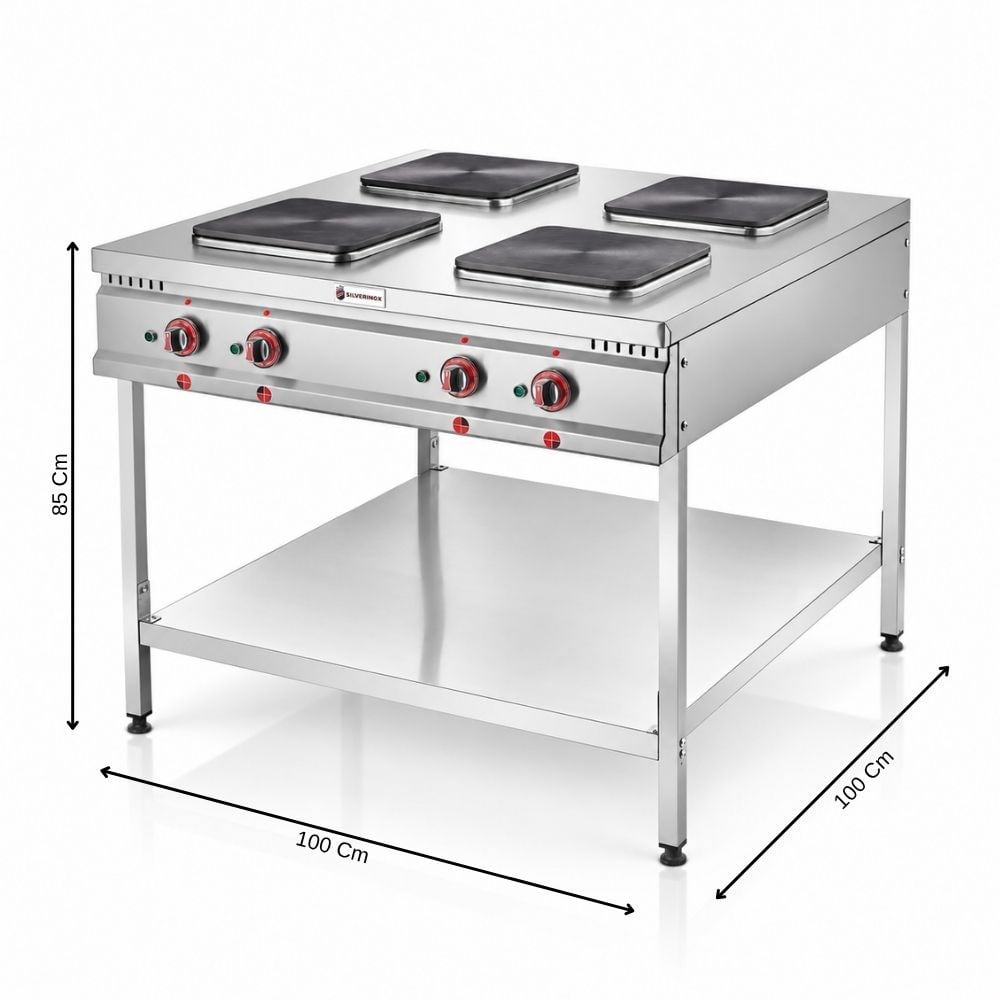Işıkgaz SilverinoxSilverinox Elektrikli Taban Raflı 100x100 Cm 4 Gözlü Ocak 380VSLVR-ET-100
