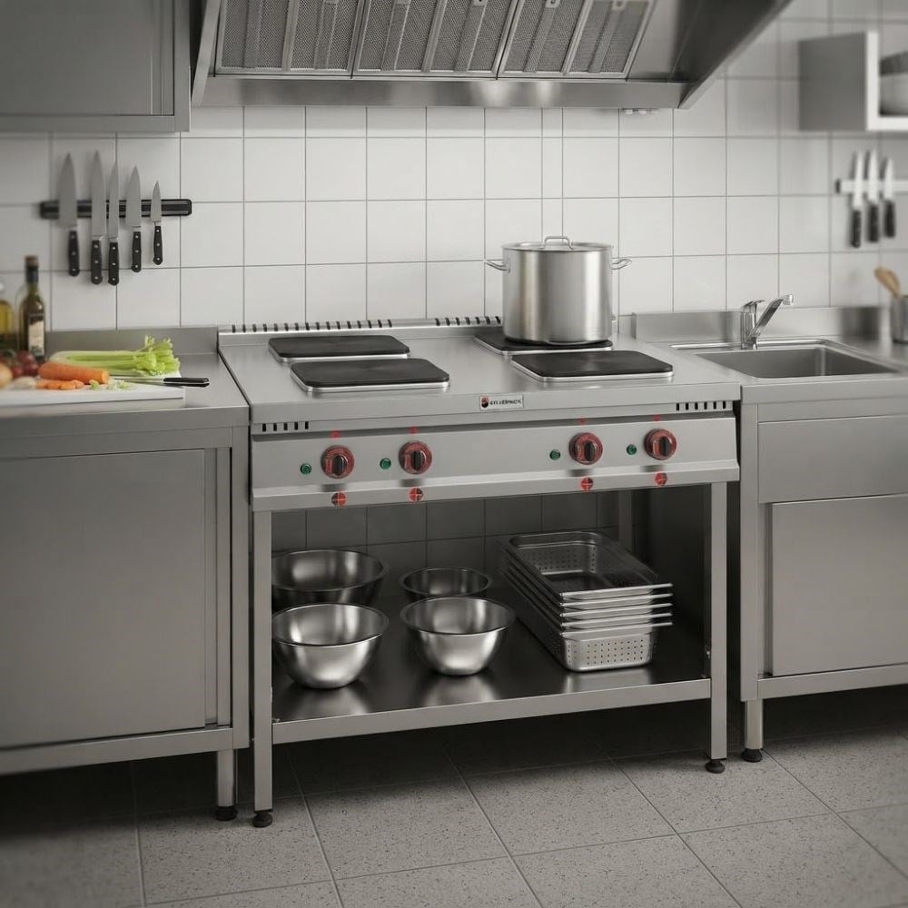 Işıkgaz SilverinoxSilverinox Elektrikli Taban Raflı 100x100 Cm 4 Gözlü Ocak 380VSLVR-ET-100