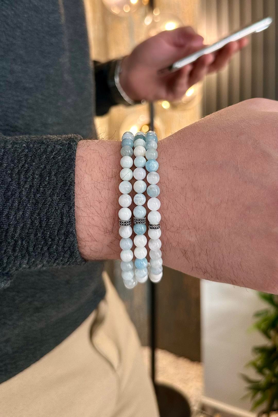 99'luk Aquamarine Bileklik Namaz Tesbihi (KOLYE-BİLEKLİK-TESBİH)