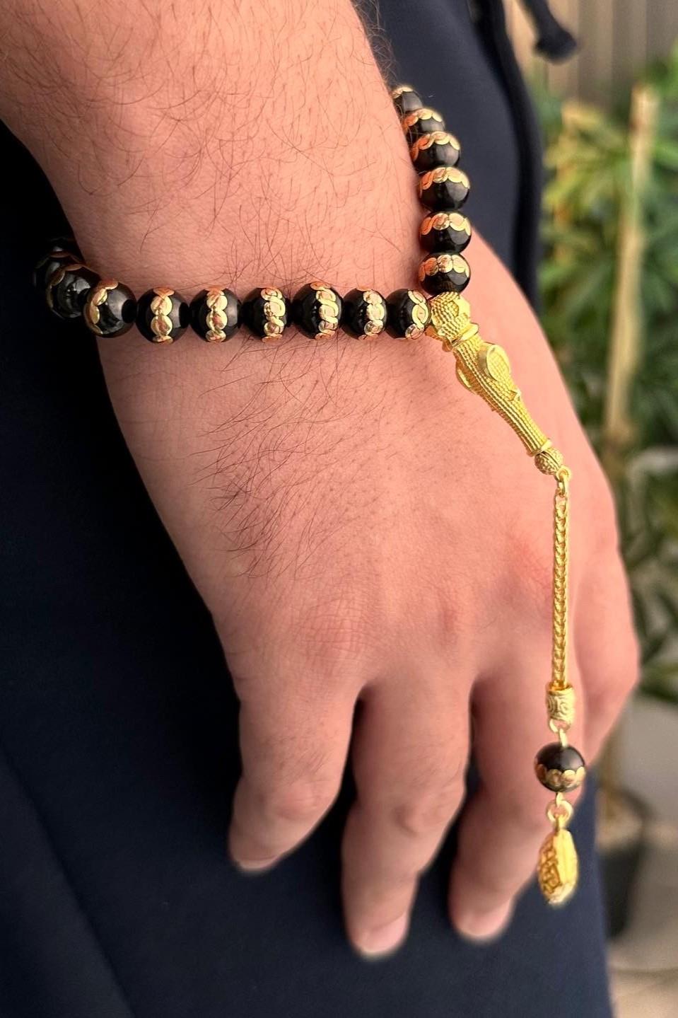 Gold Kaplama Oltu Taşı Tesbih 37