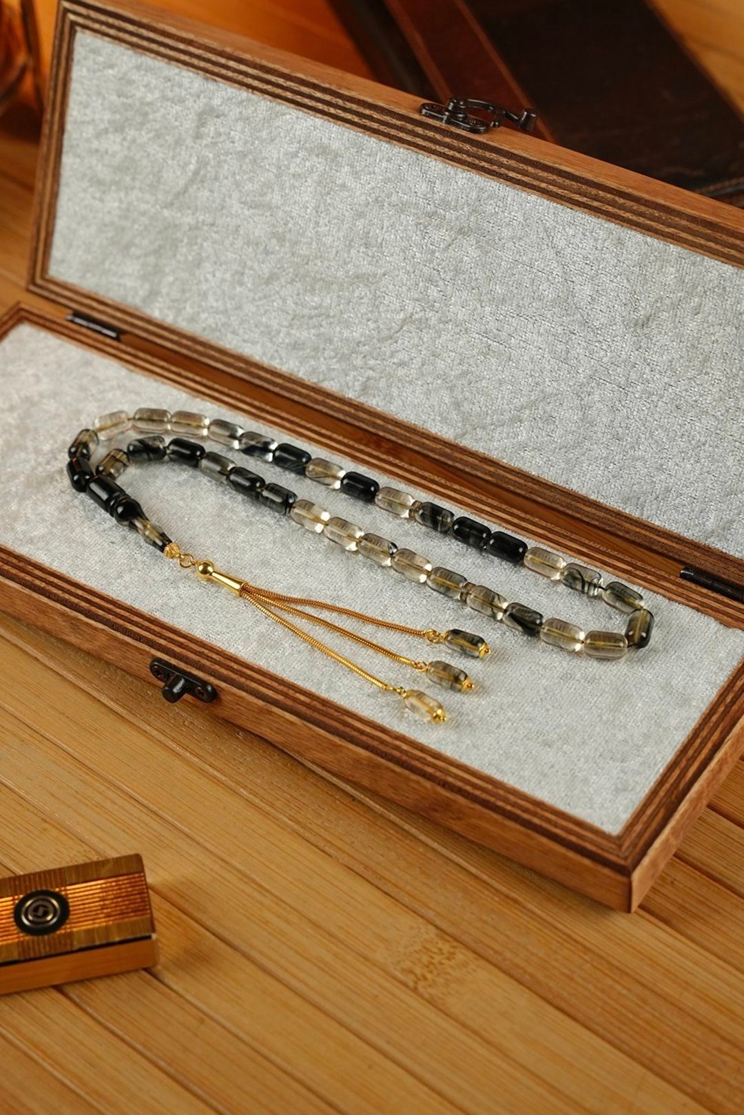 Gümüş Gold Tasarım Kapsül Model  Hareli Ateş-i Sıkma Kehribar Tesbih