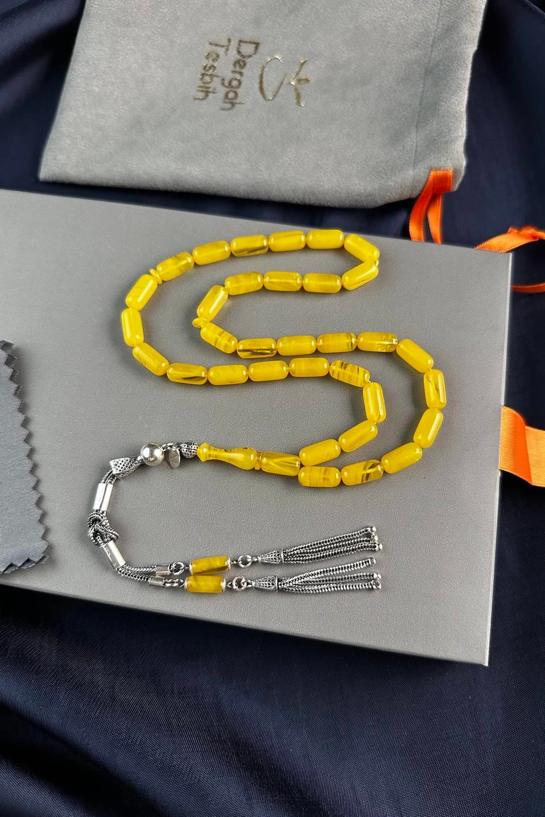 Harmony Serisi Gümüş Tasarım Sarı Ateş-i Sıkma Kehribar Tesbih