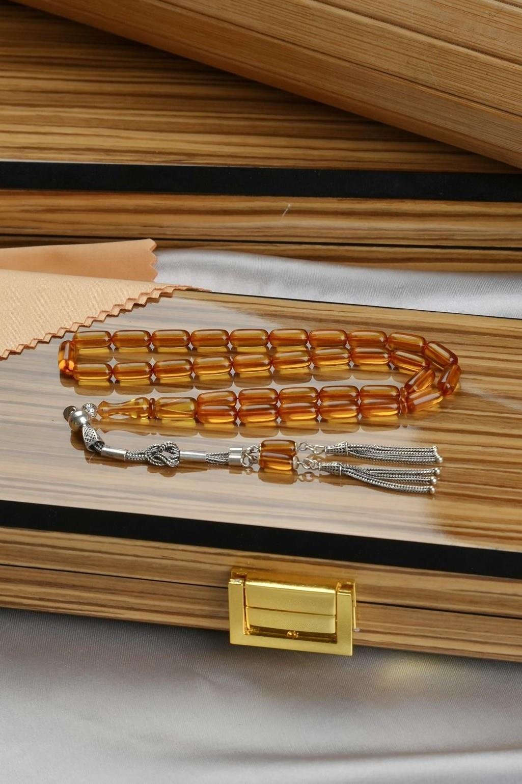 Harmony Serisi Gümüş Tasarım Turuncu Ateş-i Sıkma Kehribar Tesbih