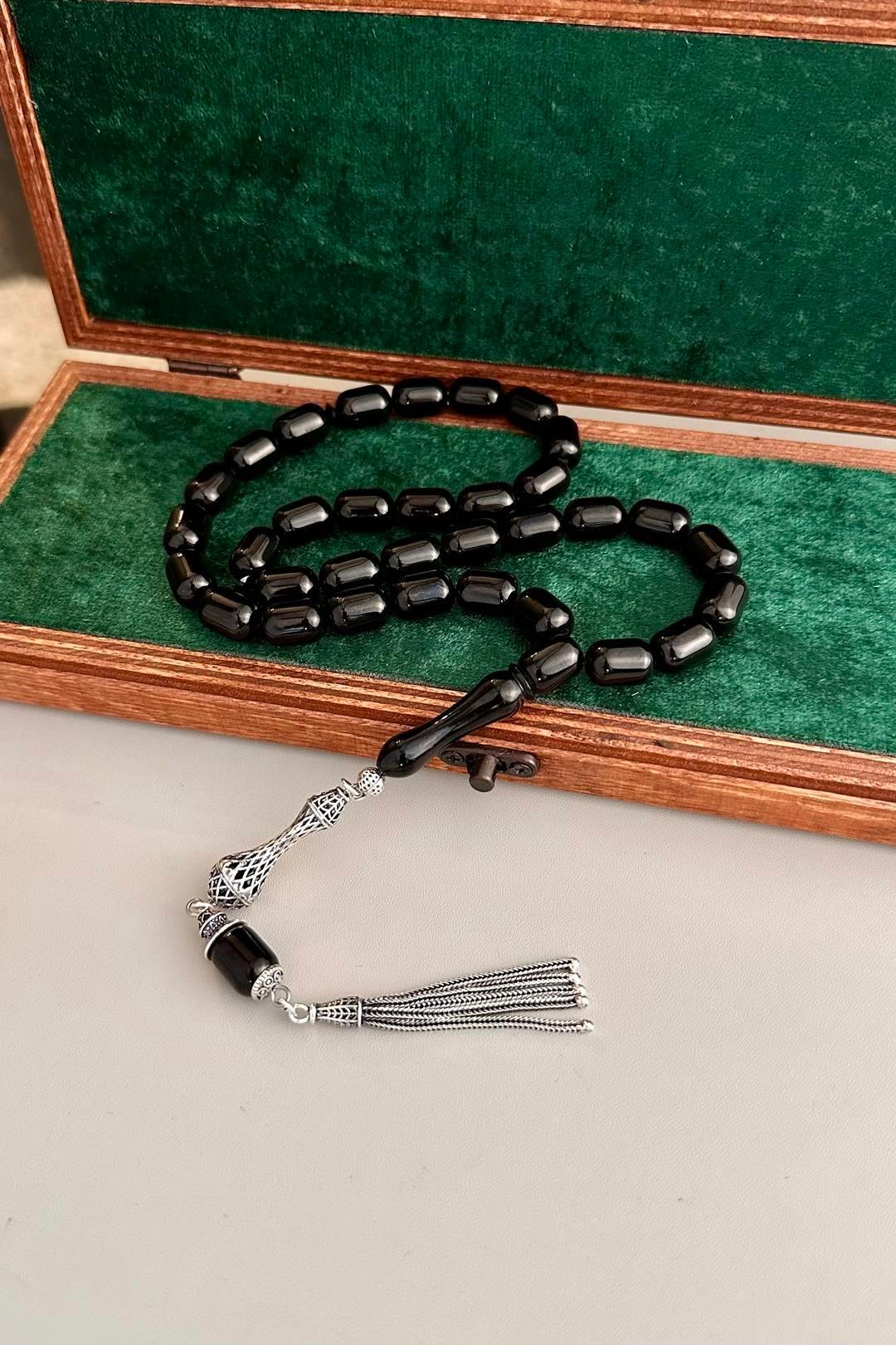 İri Boy Kapsül Model Erzurum Oltu Taşı Tesbih  9x12 mm