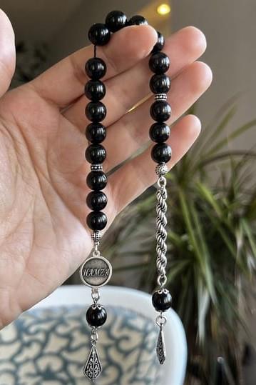 Kişiye Özel İsimli Oltu Taşı Gümüş Tasarım Zaza Tesbih