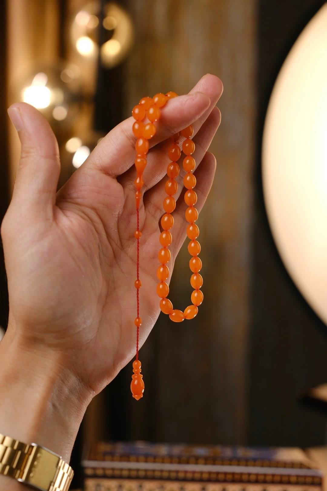 Koleksiyonluk Bilek Boy Eski Osmanlı Sıkma Kehribar Tesbih (Antique Faturan Amber Beads فاتوران عنبر خرز عتيق)
