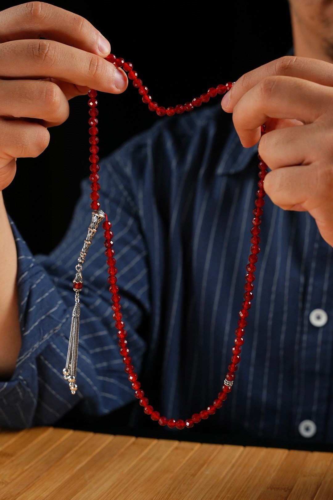 Orjinal Akik Taşı Faseta Kesim Gümüş Tasarım 99,luk Namaz Tesbih