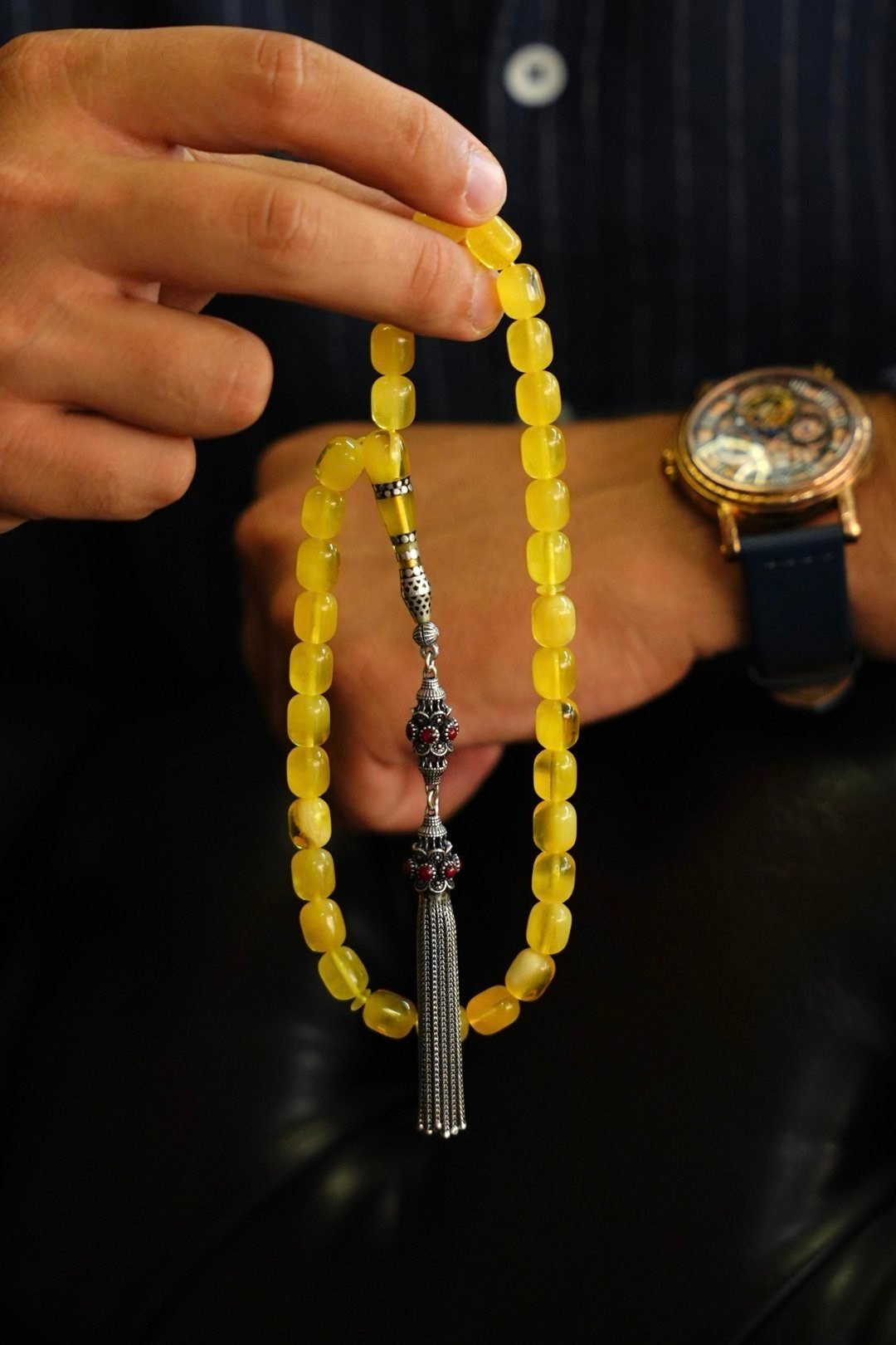 Orjinal Damla Kehribar Özel Oyma İmame Model Gümüş Tasarım Tesbih (Amber), (مسبحة قطرة كهريبار)