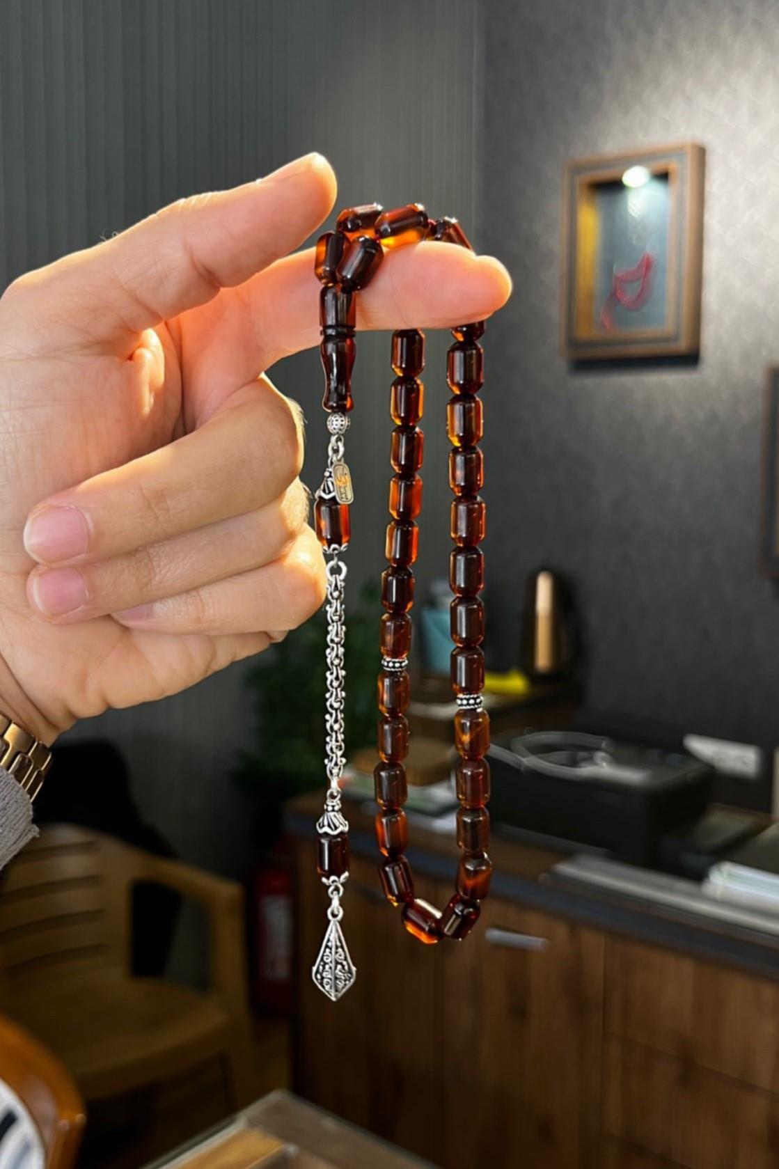 Osmanlı Modeli Sıkma Kehribar Gümüş Tasarım