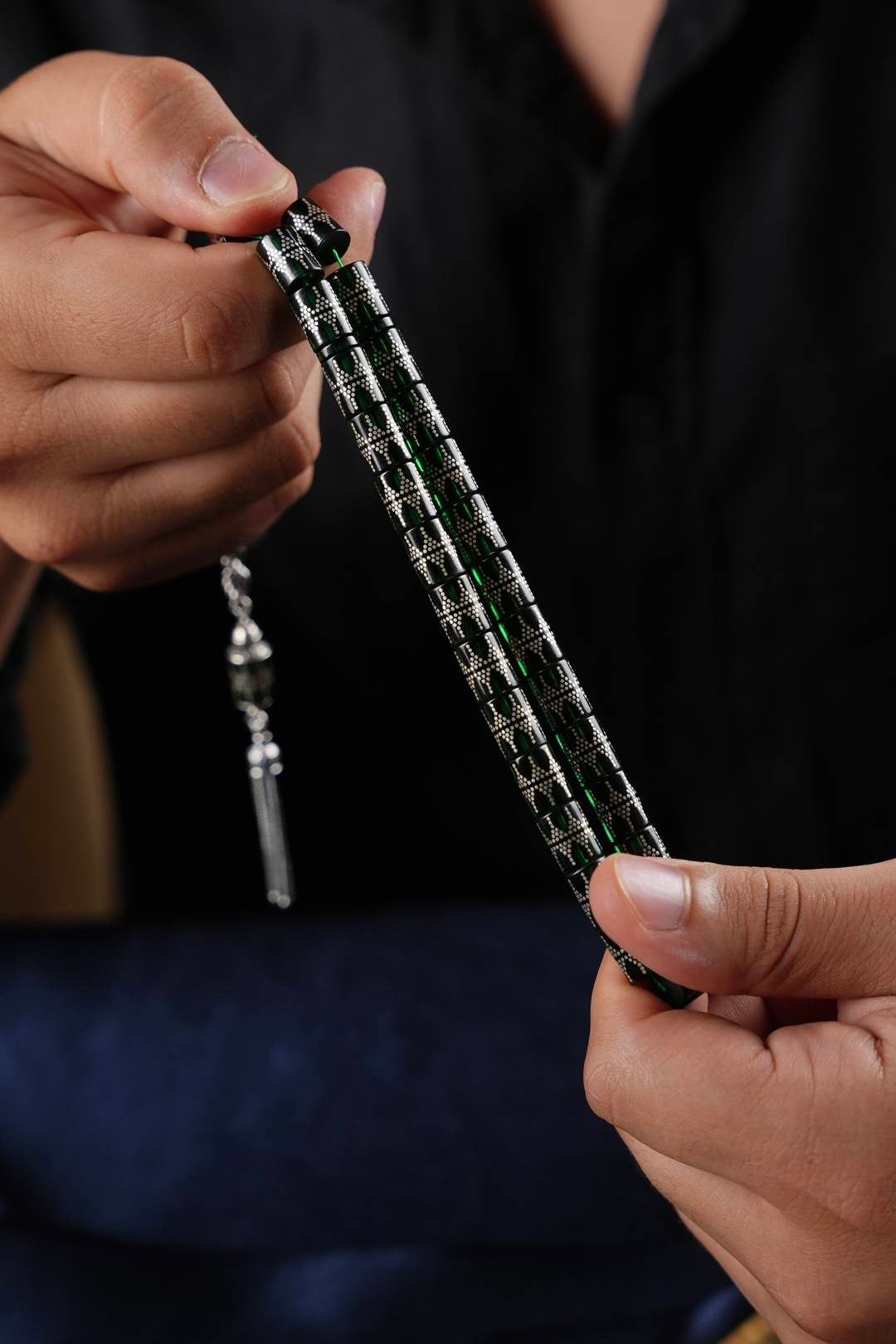 Rolex Yeşili Gümüş İşlemeli  Sıkma Kehribar