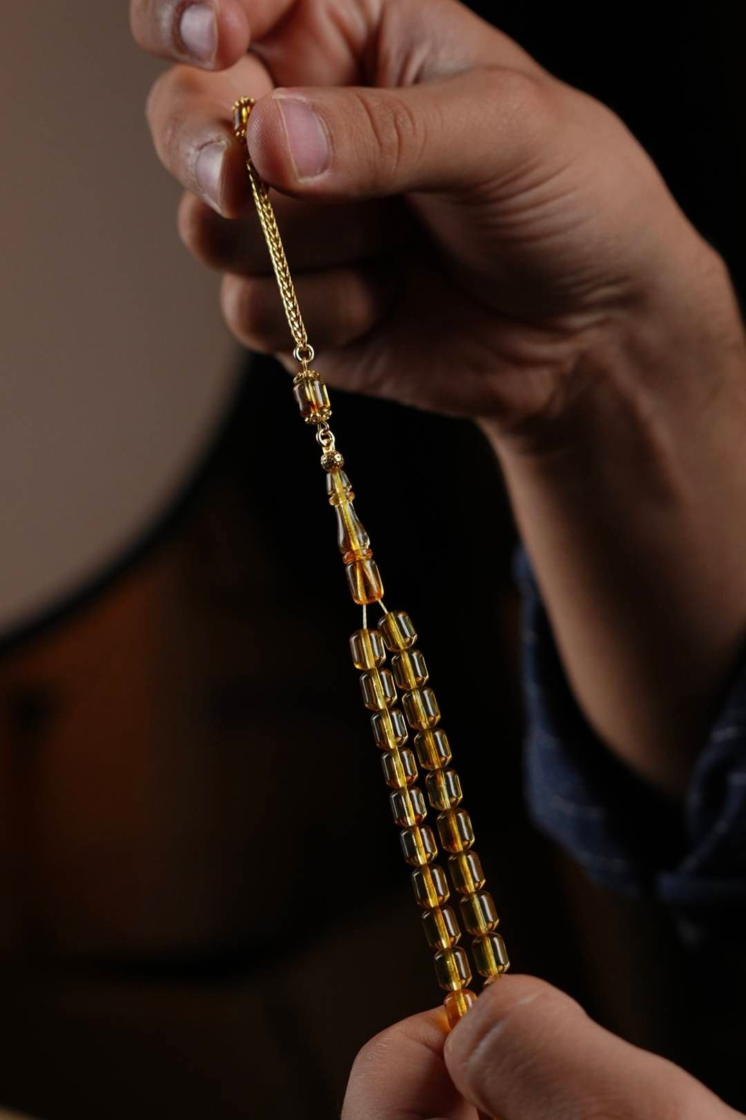 Bilek Boy Orjinal Damla Kehribar Kapsül Model Gümüş Gold Tasarım Tesbih 