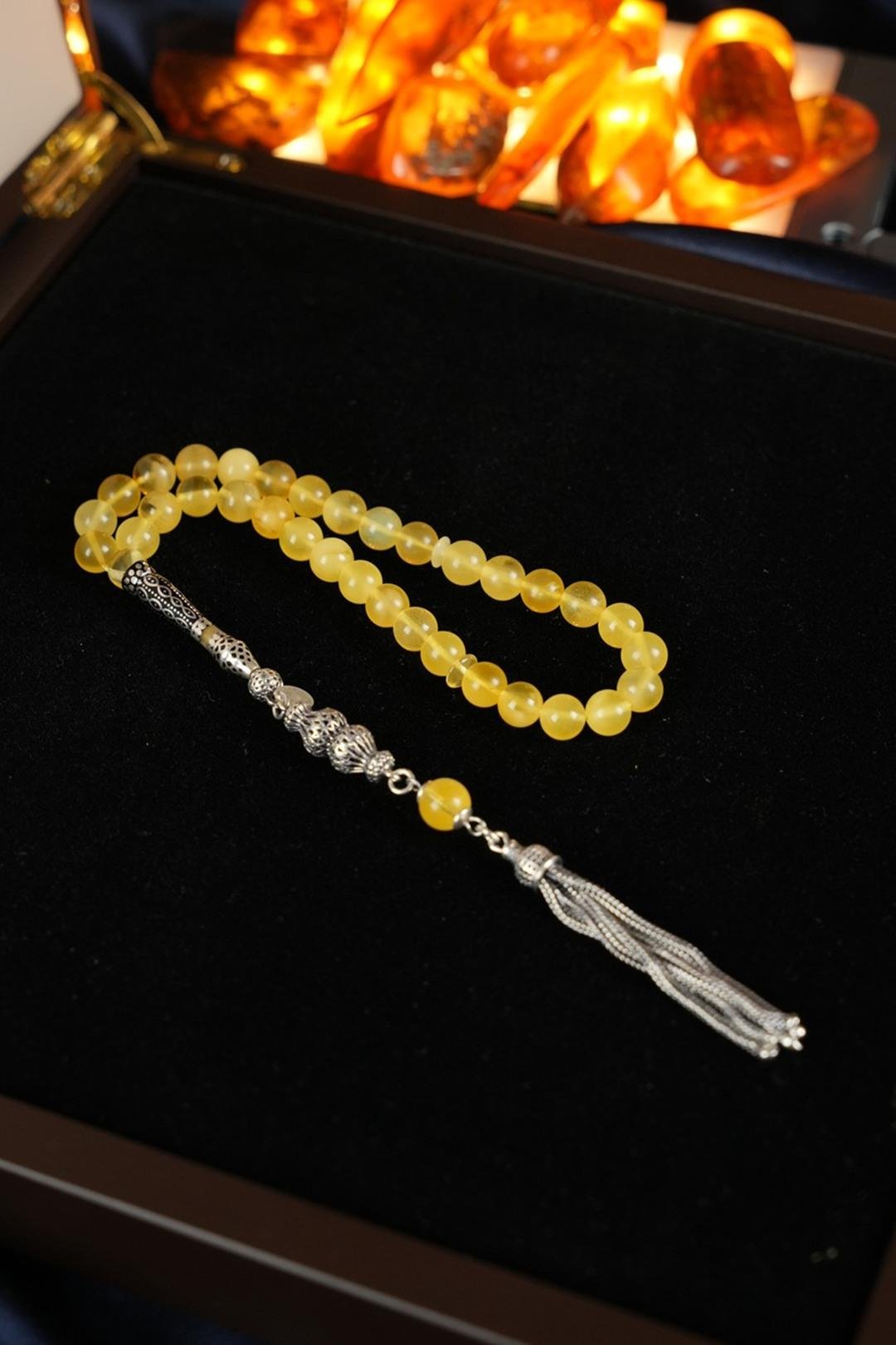 Bilek Boy Özel Nakkaş Tasarım İmame Orjinal Damla Kehribar Tesbih  (Amber), (مسبحة قطرة كهريبار)