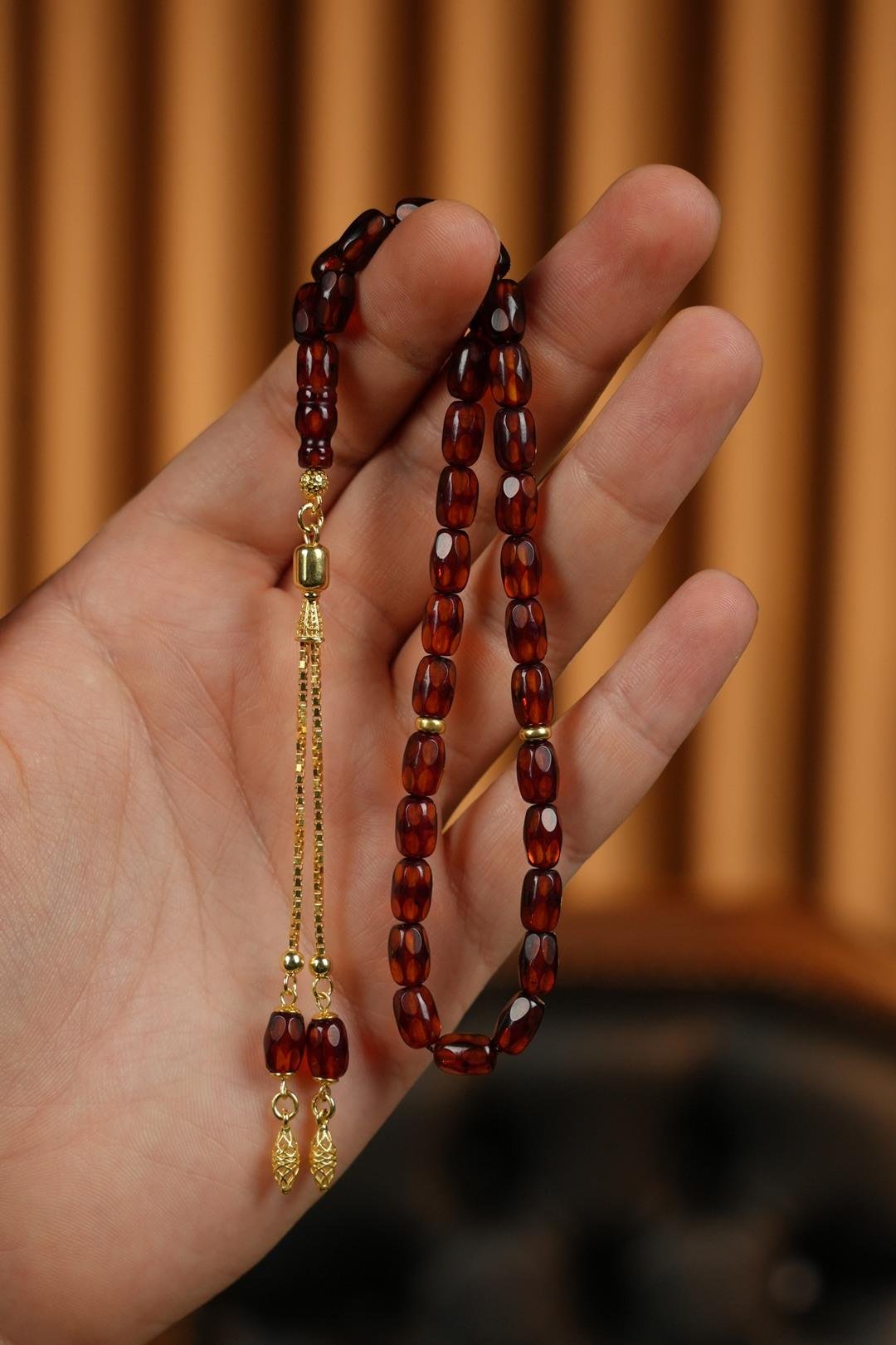 Bilek Boy Rus Damla Kehribarı Gümüş Gold Tasarım Tesbih (Amber), (مسبحة قطرة كهريبار)