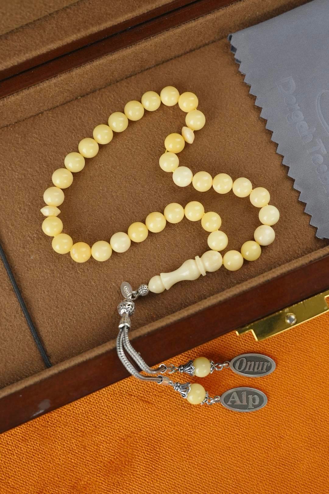 Gümüş İsimli Kişiye özel Tasarım Damla Kehribar (Amber), (مسبحة قطرة كهريبار)