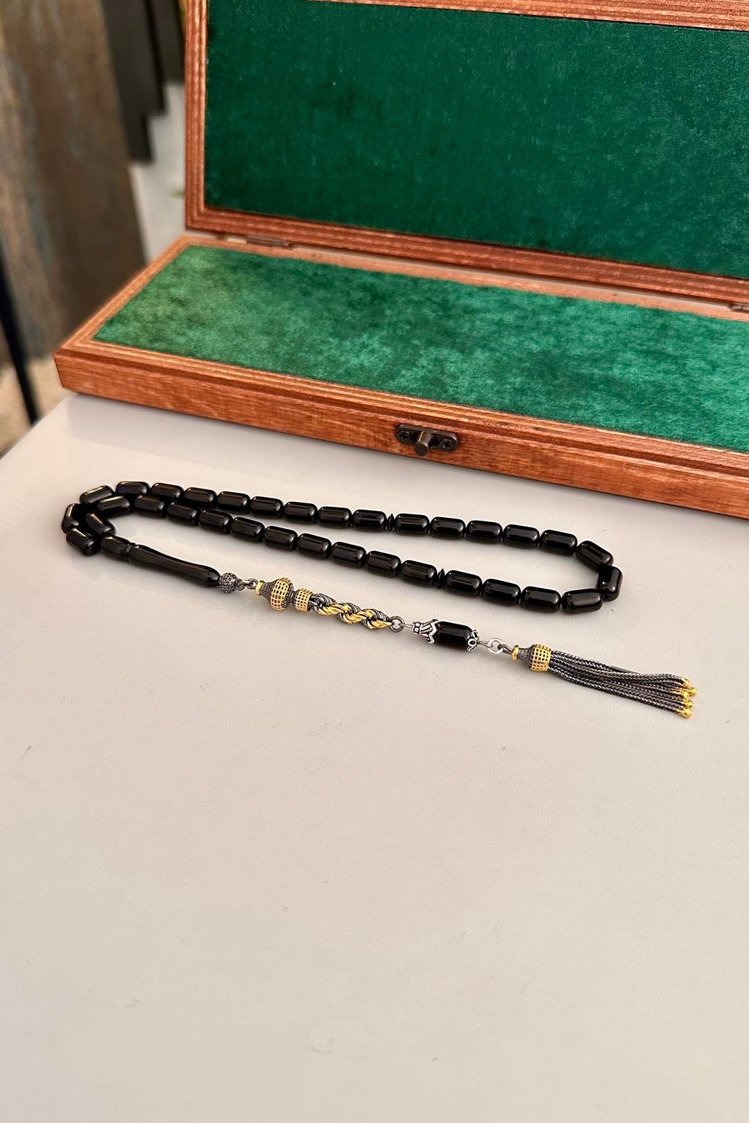 Kapsül Model Erzurum Oltu Taşı Burgu Gümüş Tesbih  6x10 mm