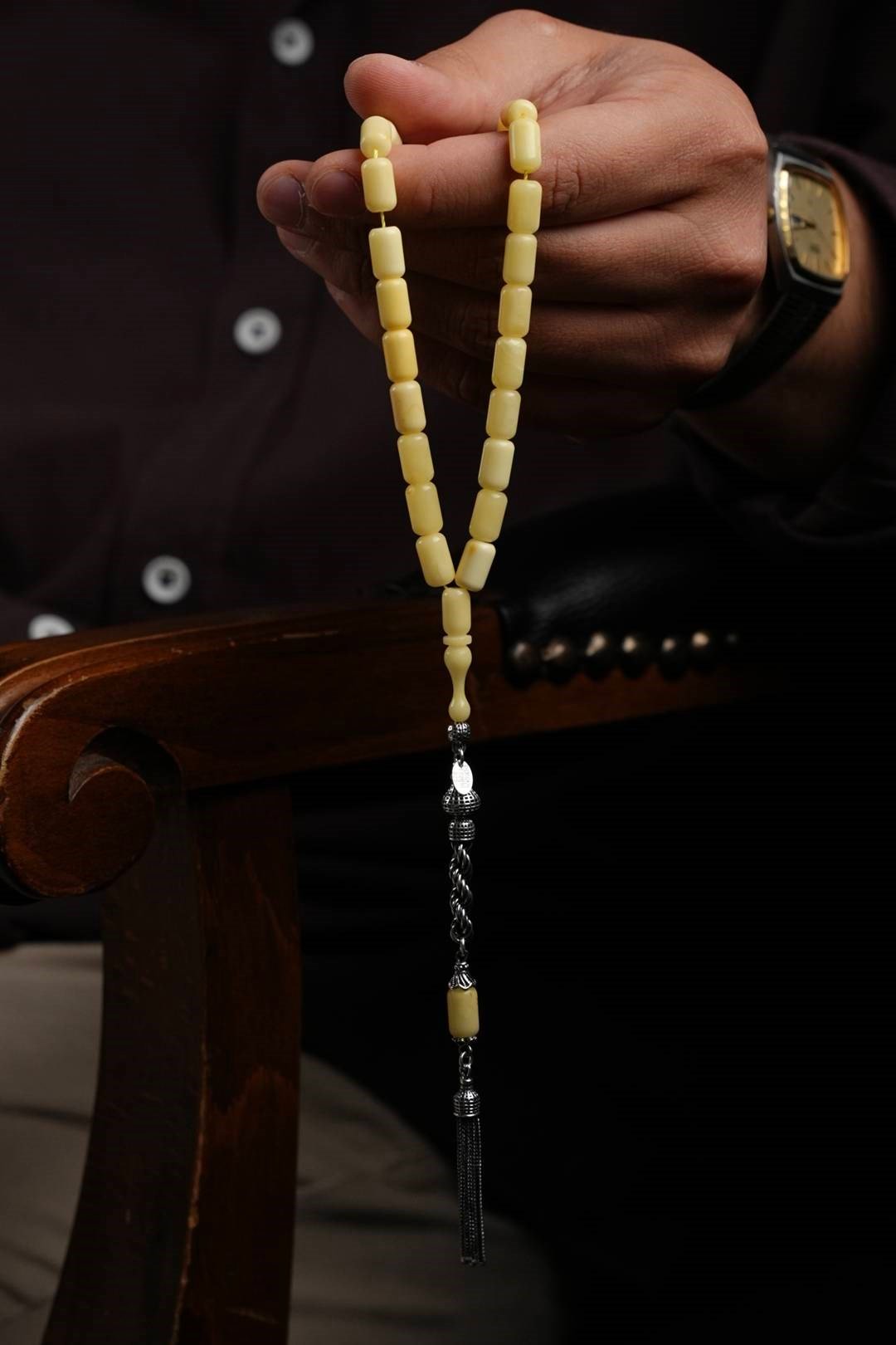 Kapsül Model Gümüş Tasarım Damla Kehribar Tesbih (Amber), (مسبحة قطرة كهريبار)