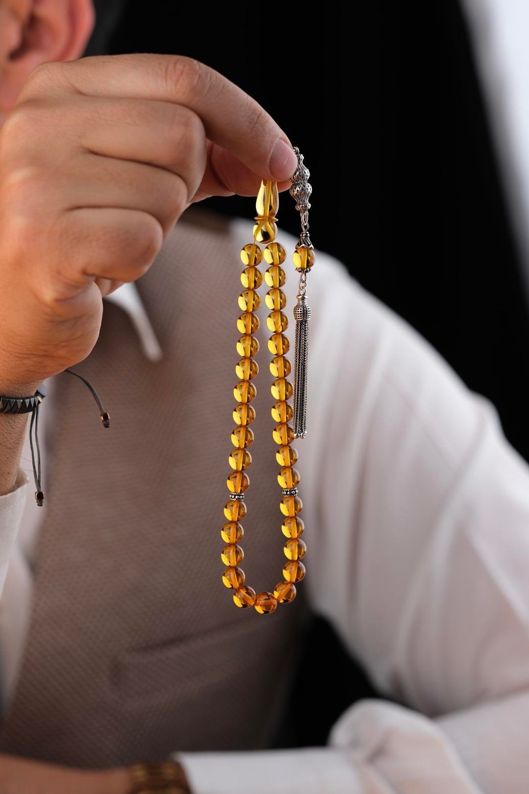 Nadir Renk Şeffaf Damla Kehribarı Gümüş Tasarım (Amber), (مسبحة قطرة كهريبار)