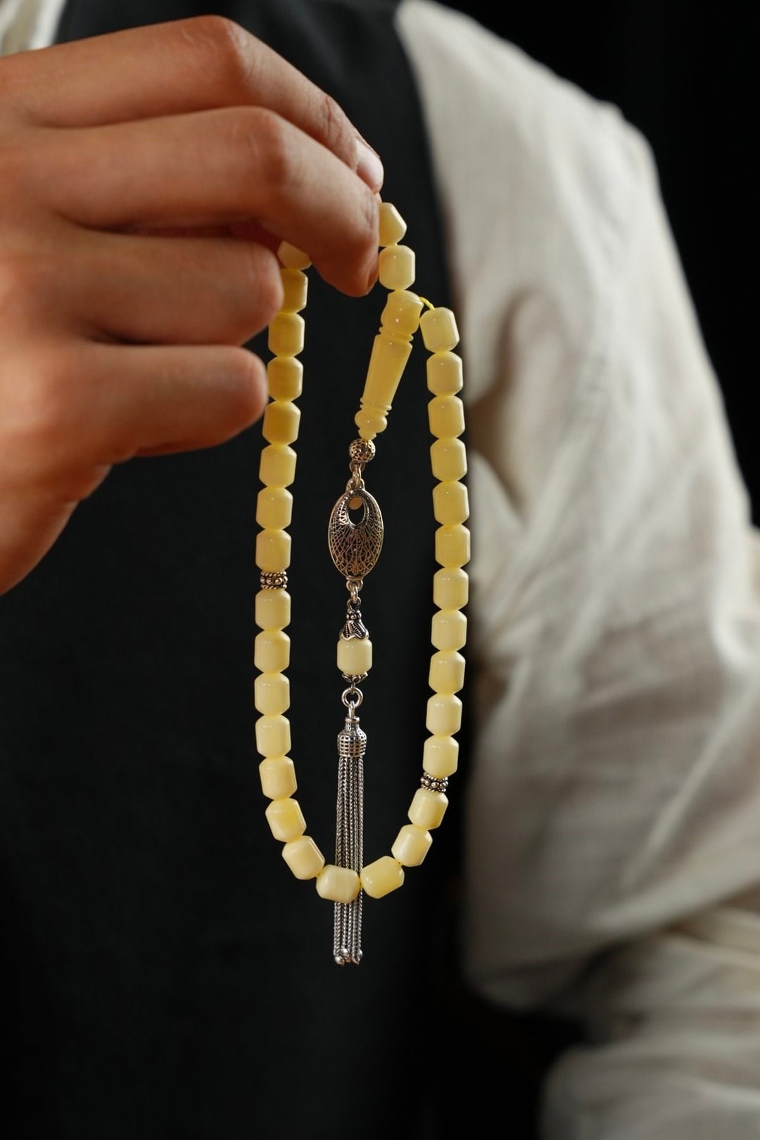 Orjinal Damla Kehribar Kapsül Model Özel Gümüş Tasarım Tesbih (Amber), (مسبحة قطرة كهريبار)