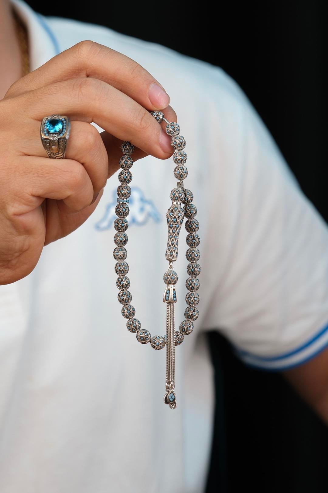 Turkuaz Diamond Serisi Gümüş Tesbih