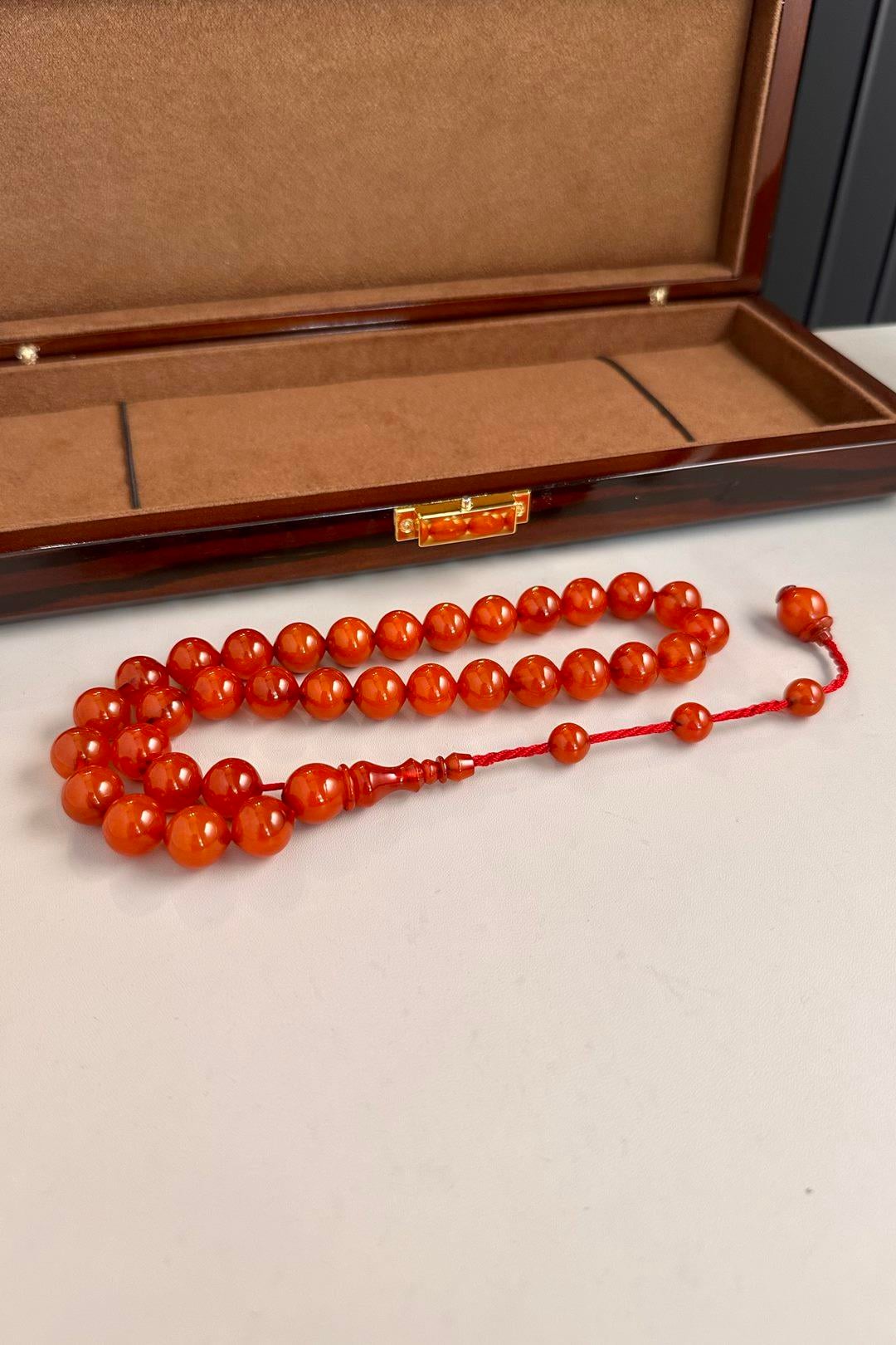 Üst Düzey Koleksiyonluk Mışmışi Eski Osmanlı Sıkma Kehribar Tesbih (Antique Faturan Amber Beads فاتوران عنبر خرز عتيق)