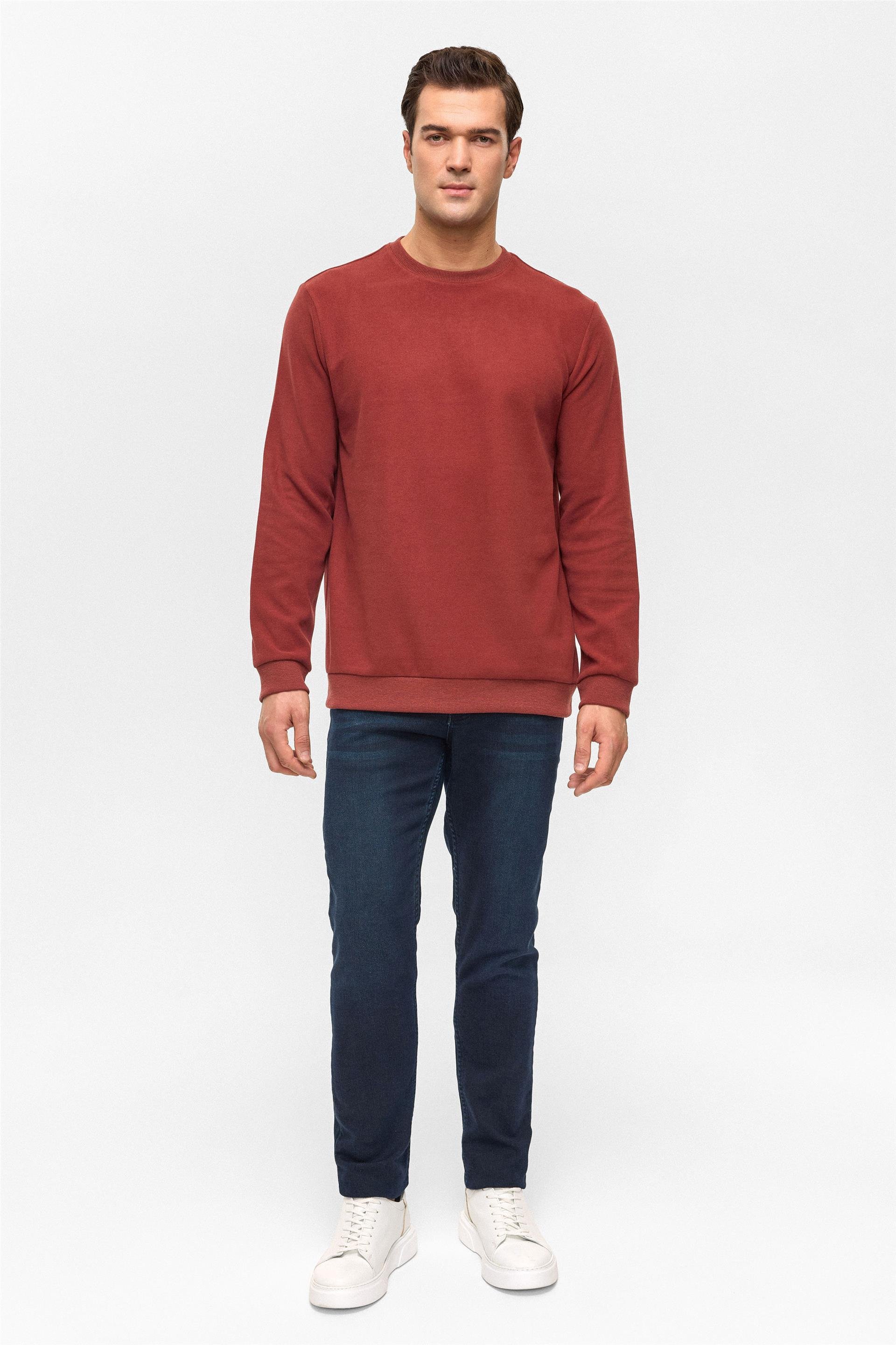 Açık Kahve Regular Düz Bisiklet Yaka Sweatshirt