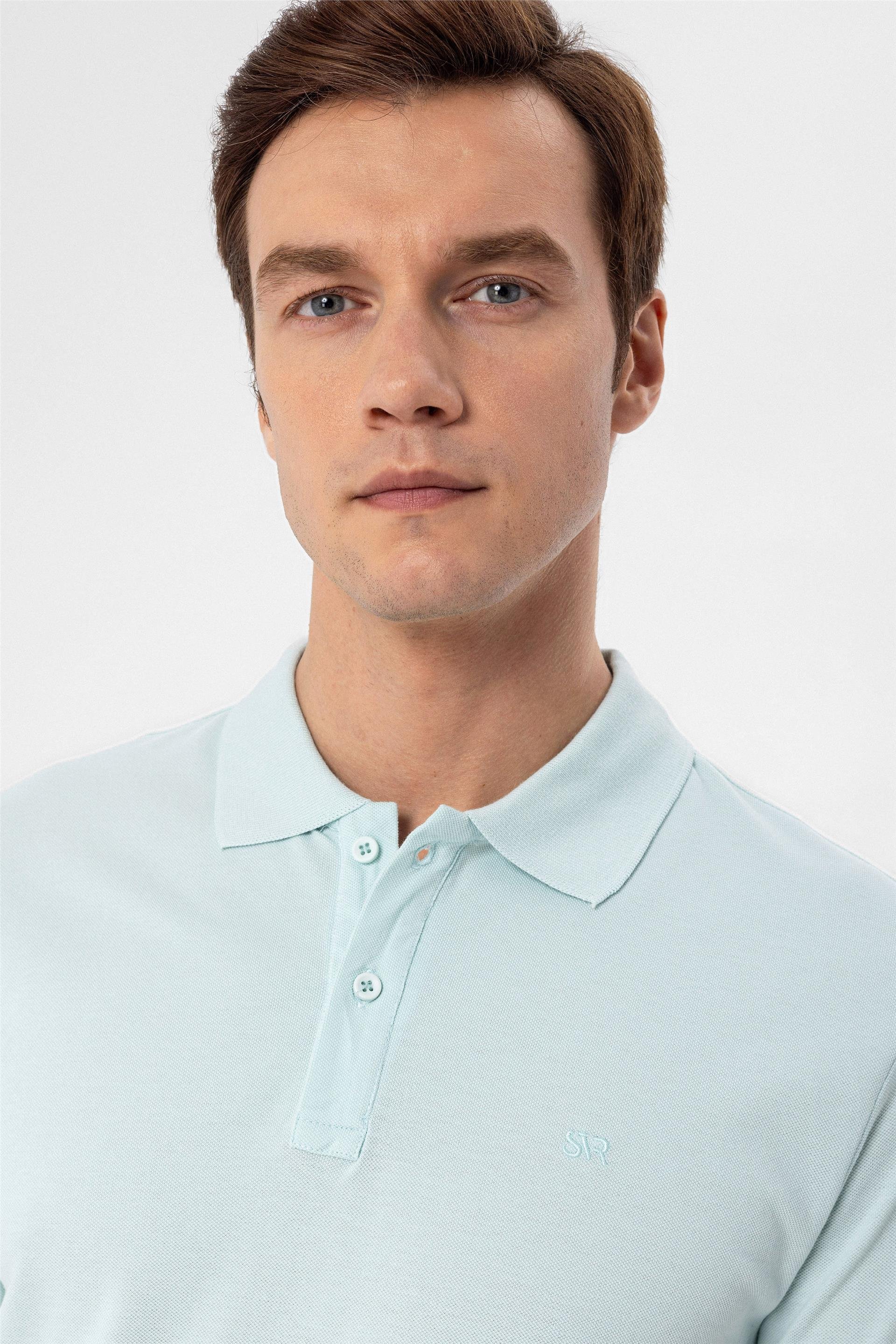 Açık Yeşil Slim Armürlü Polo Yaka  Tişört