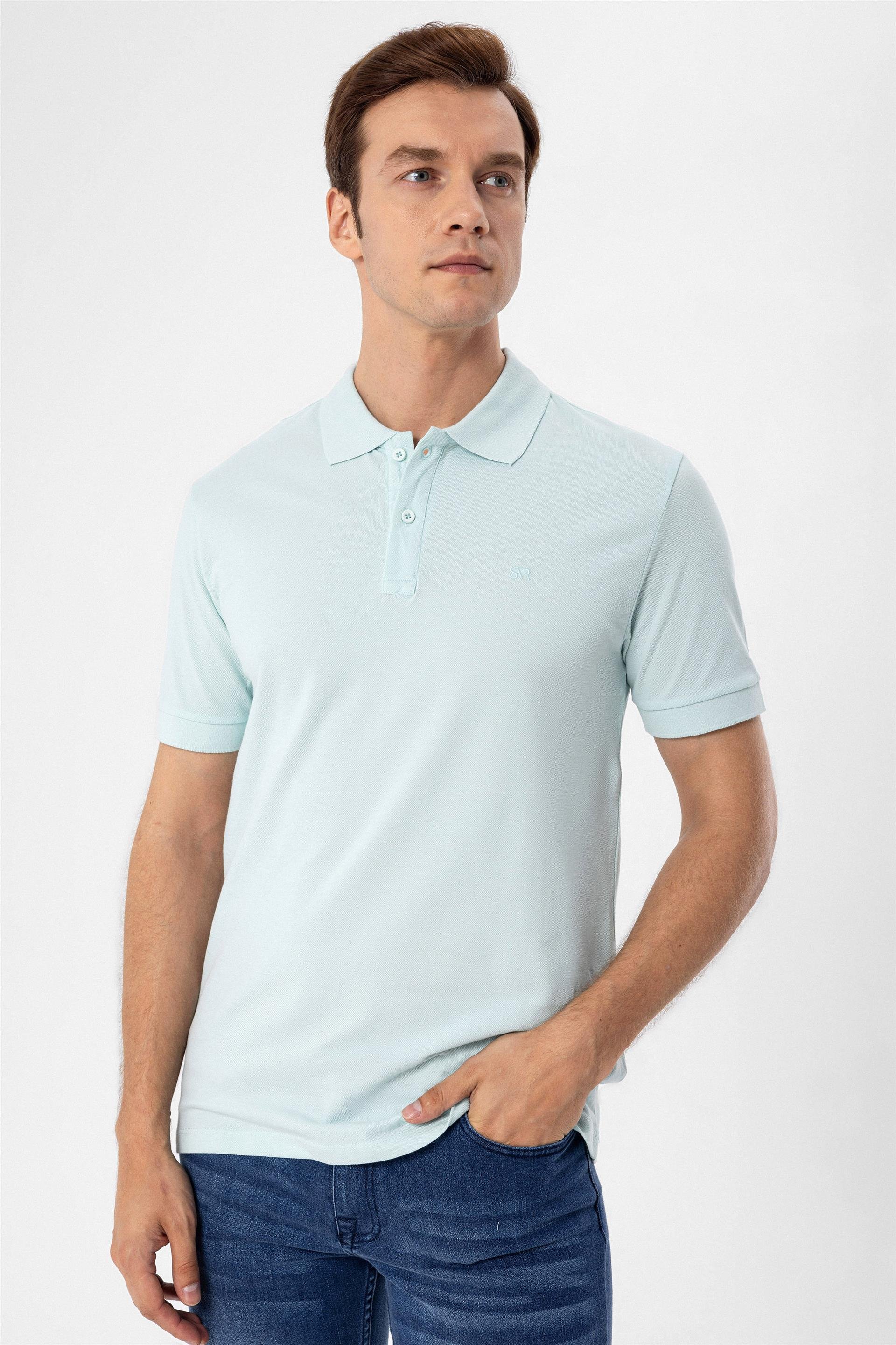 Açık Yeşil Slim Armürlü Polo Yaka  Tişört