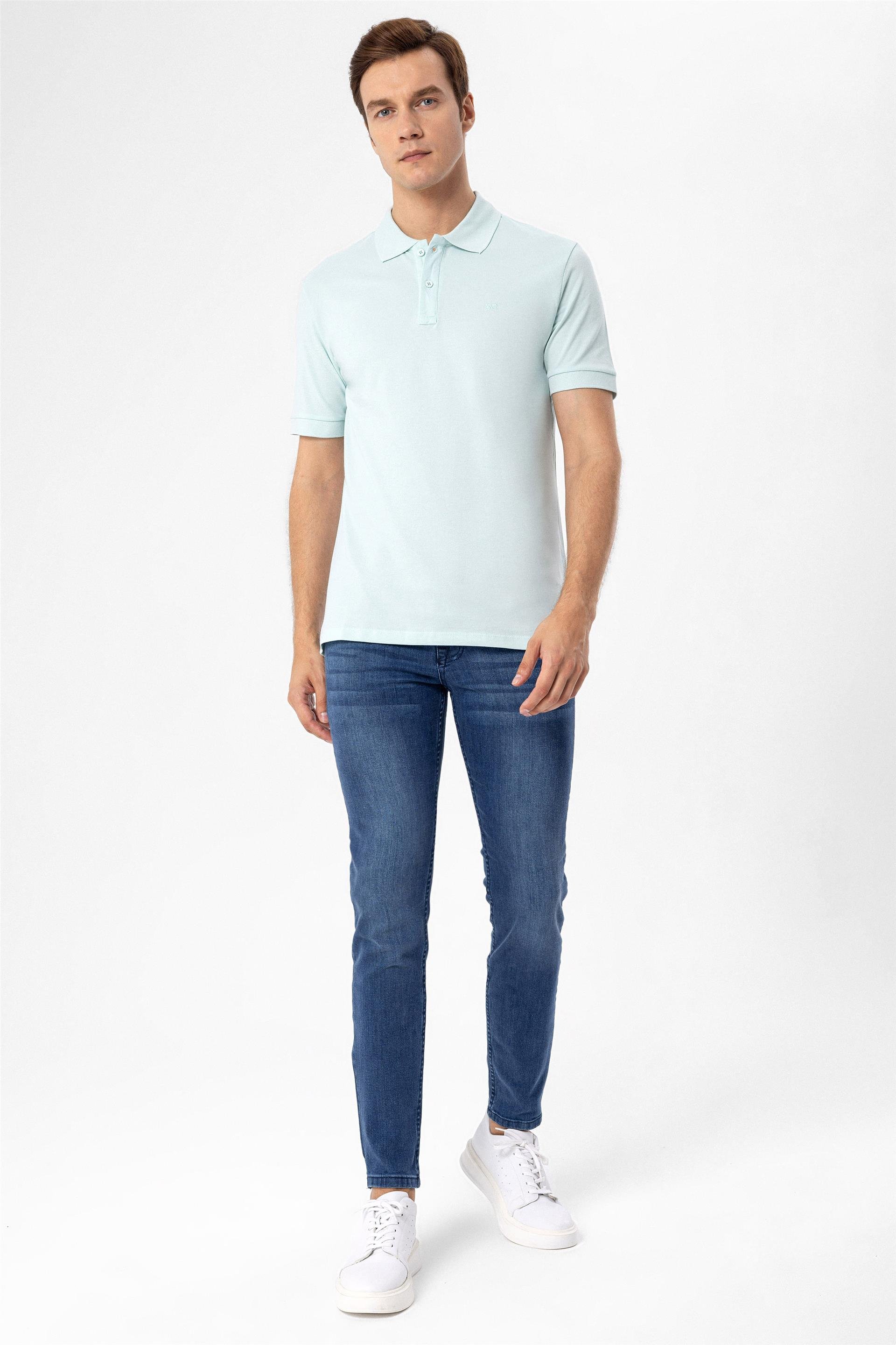 Açık Yeşil Slim Armürlü Polo Yaka  Tişört