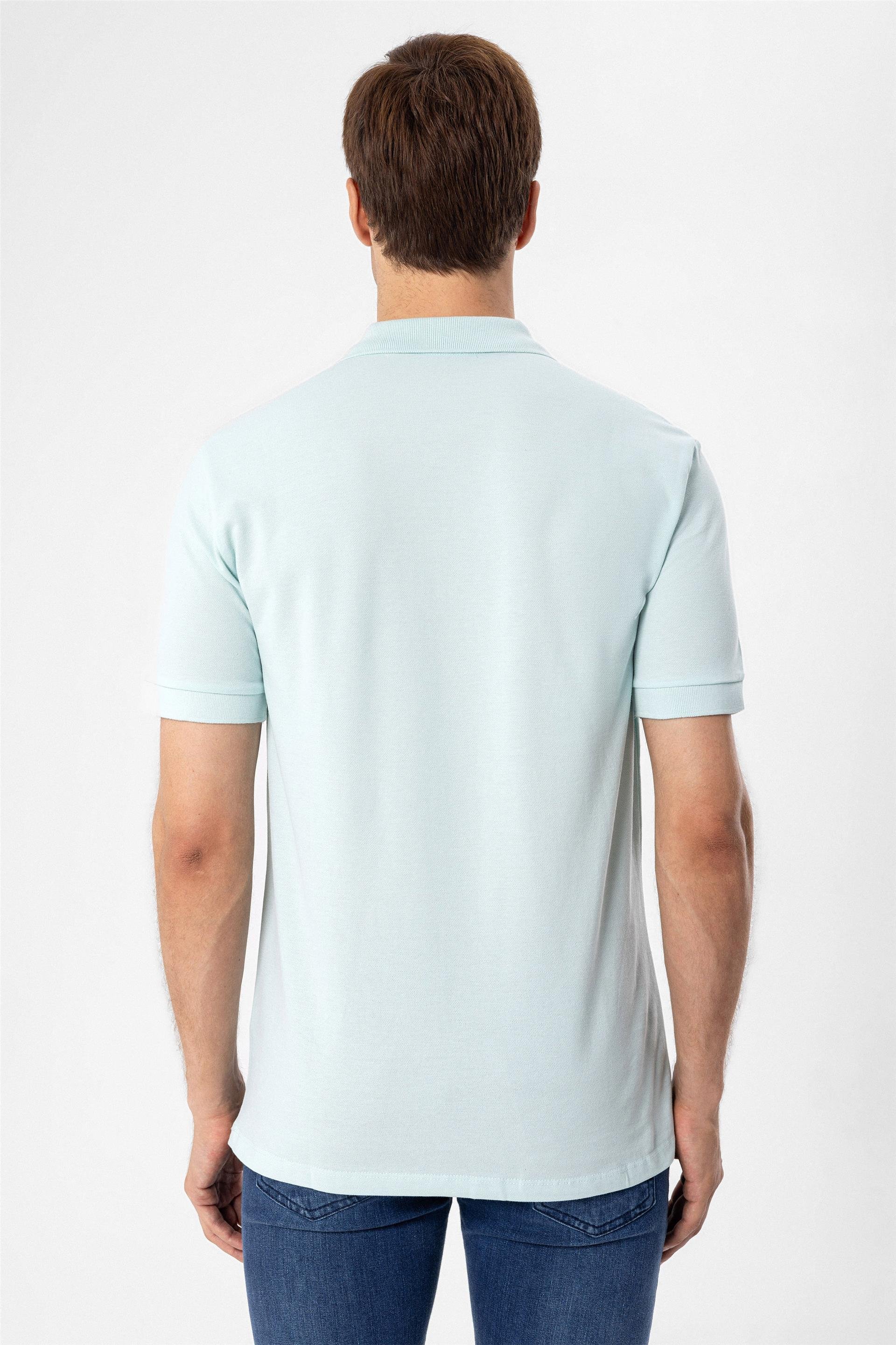 Açık Yeşil Slim Armürlü Polo Yaka  Tişört