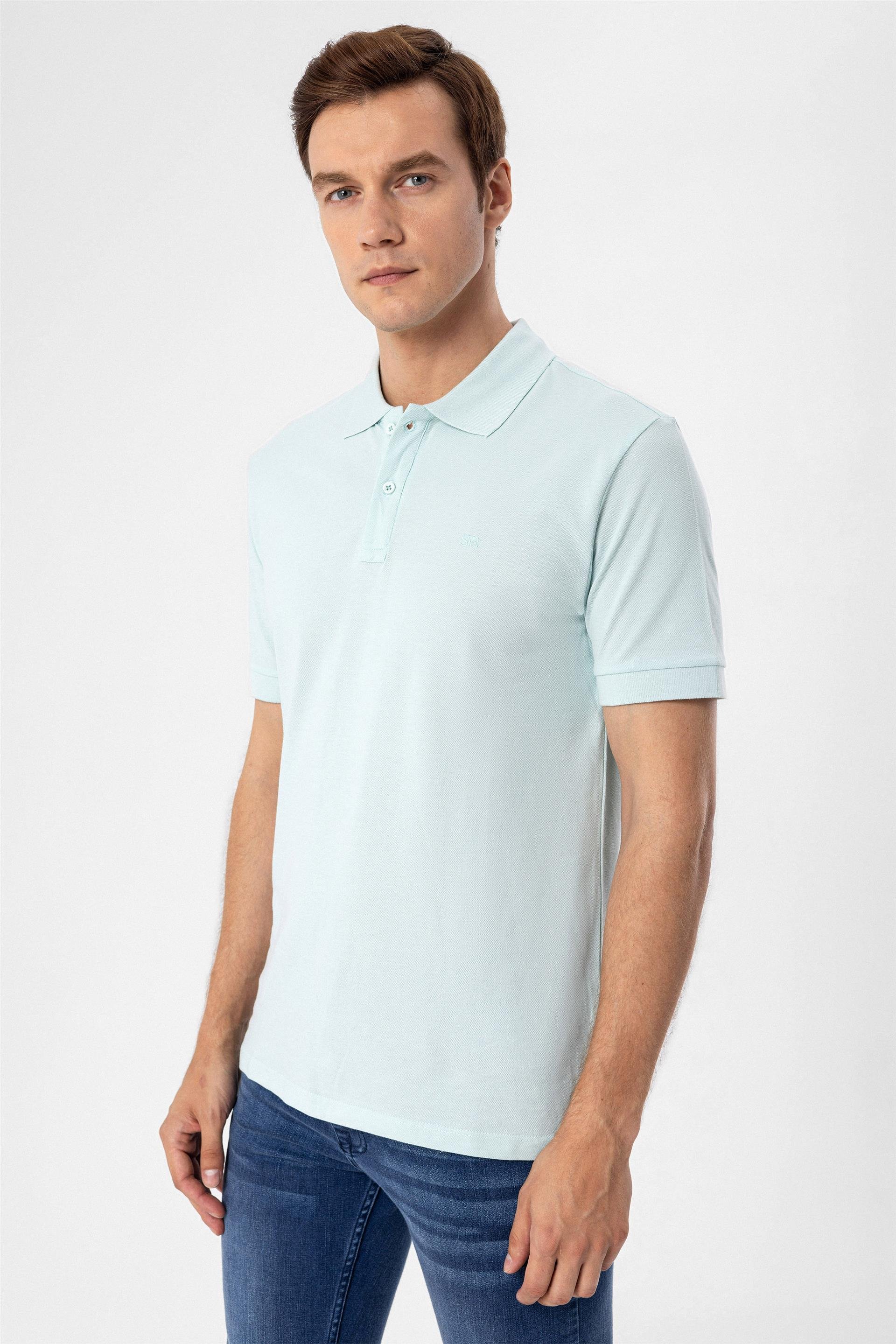 Açık Yeşil Slim Armürlü Polo Yaka  Tişört