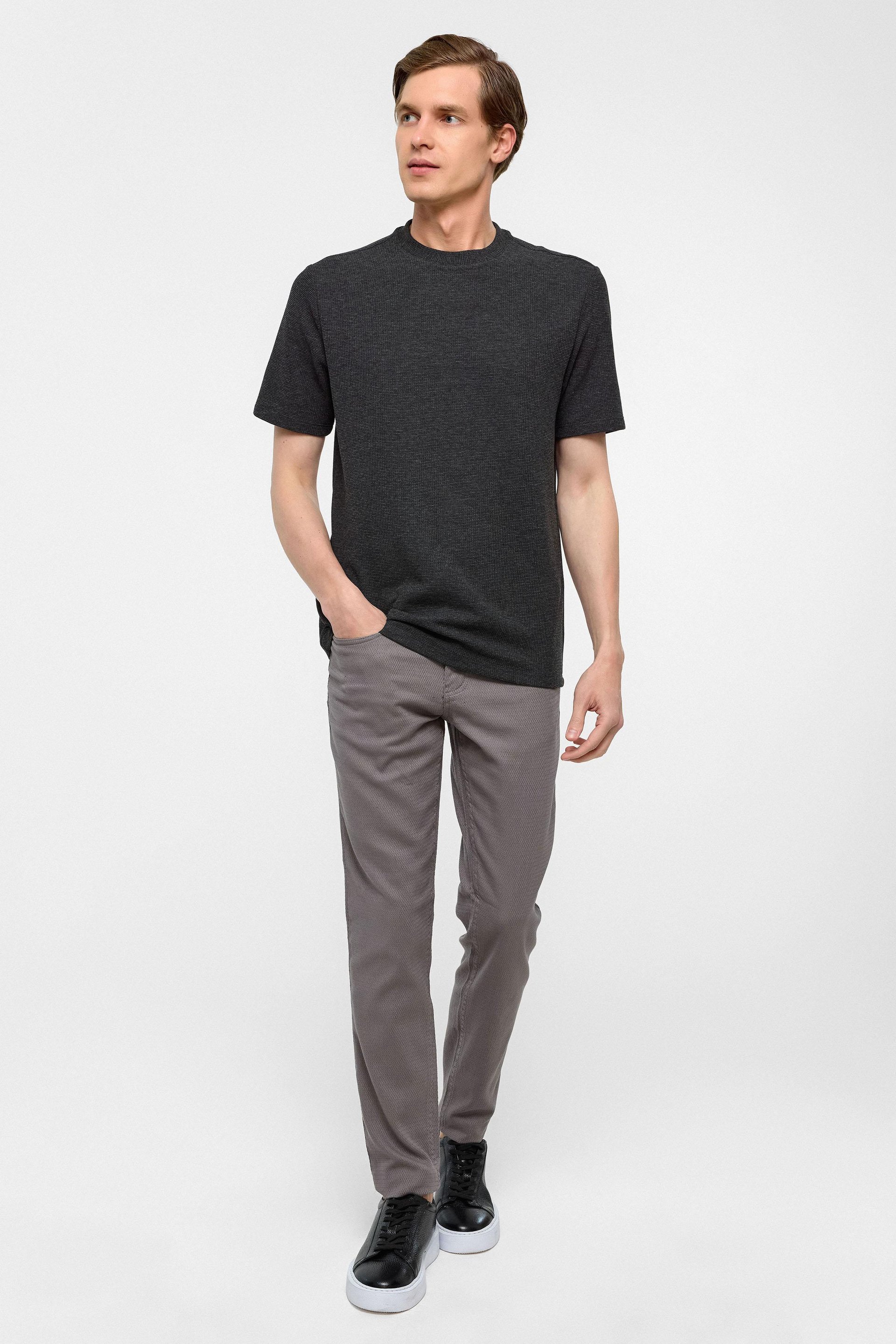 Antrasit Regular Armürlü Bisiklet Yaka Tişört