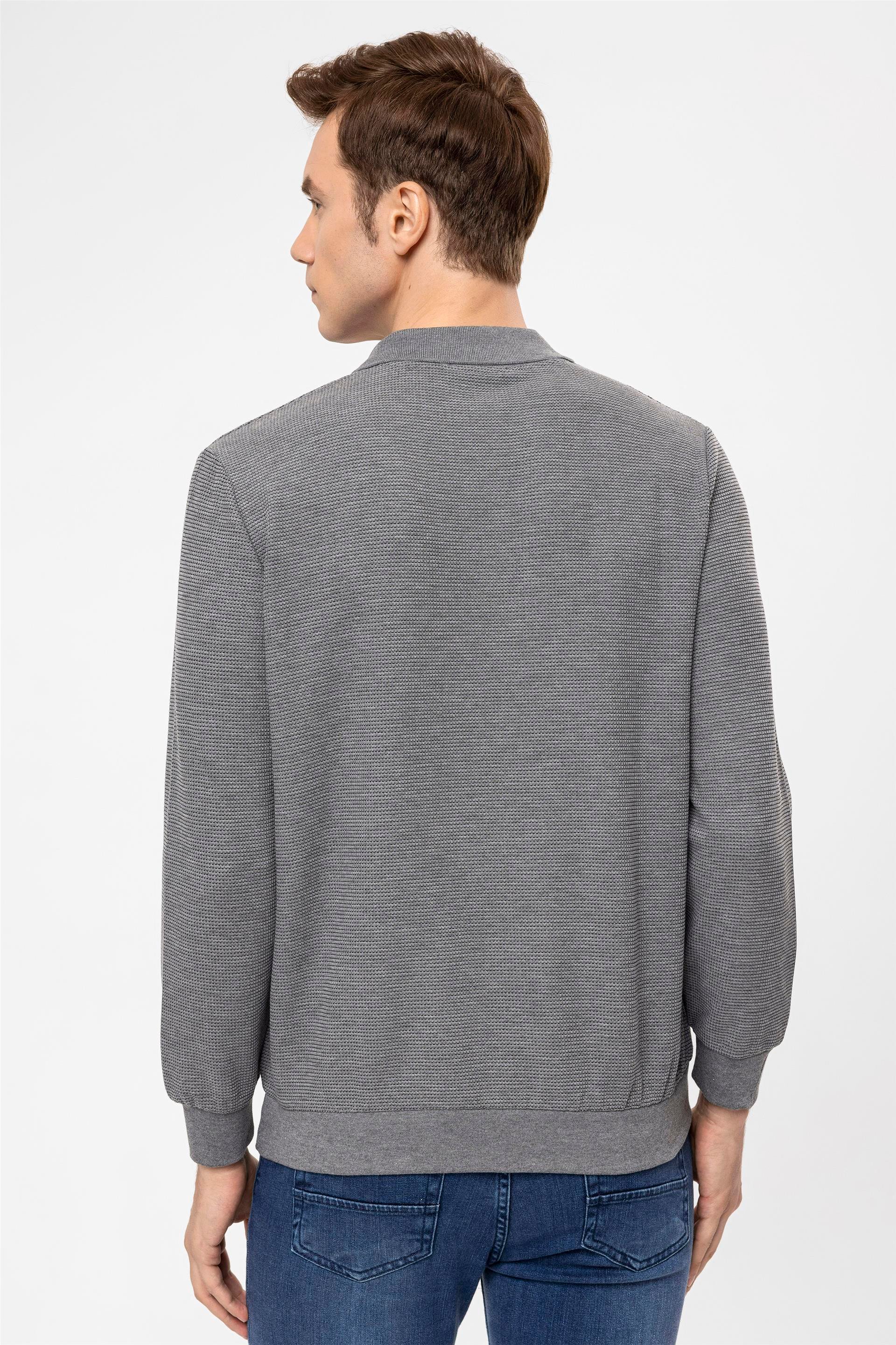 Antrasit Regular Armürlü Polo Yaka  Sweatshirt