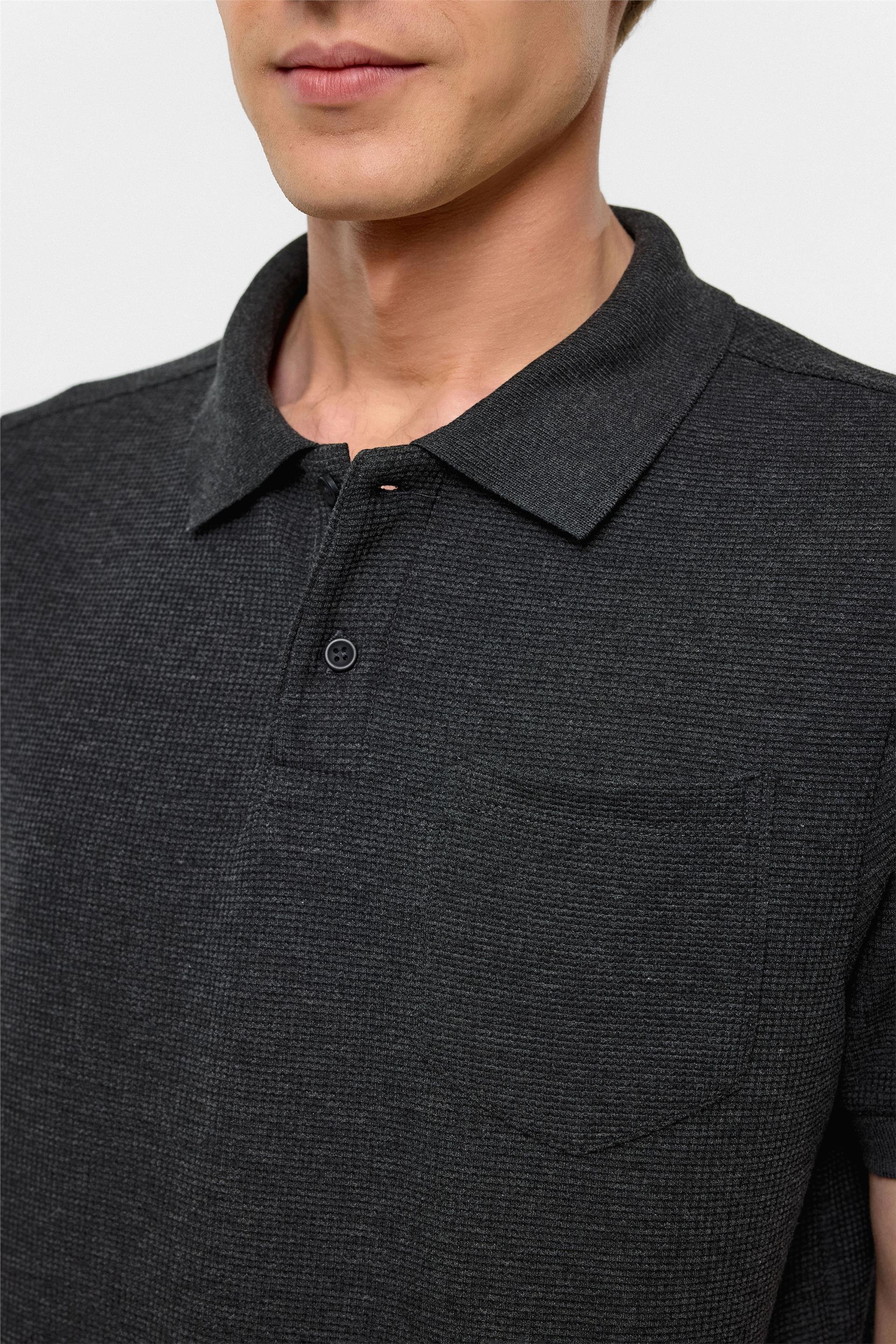 Antrasit Regular Armürlü Polo Yaka Tişört