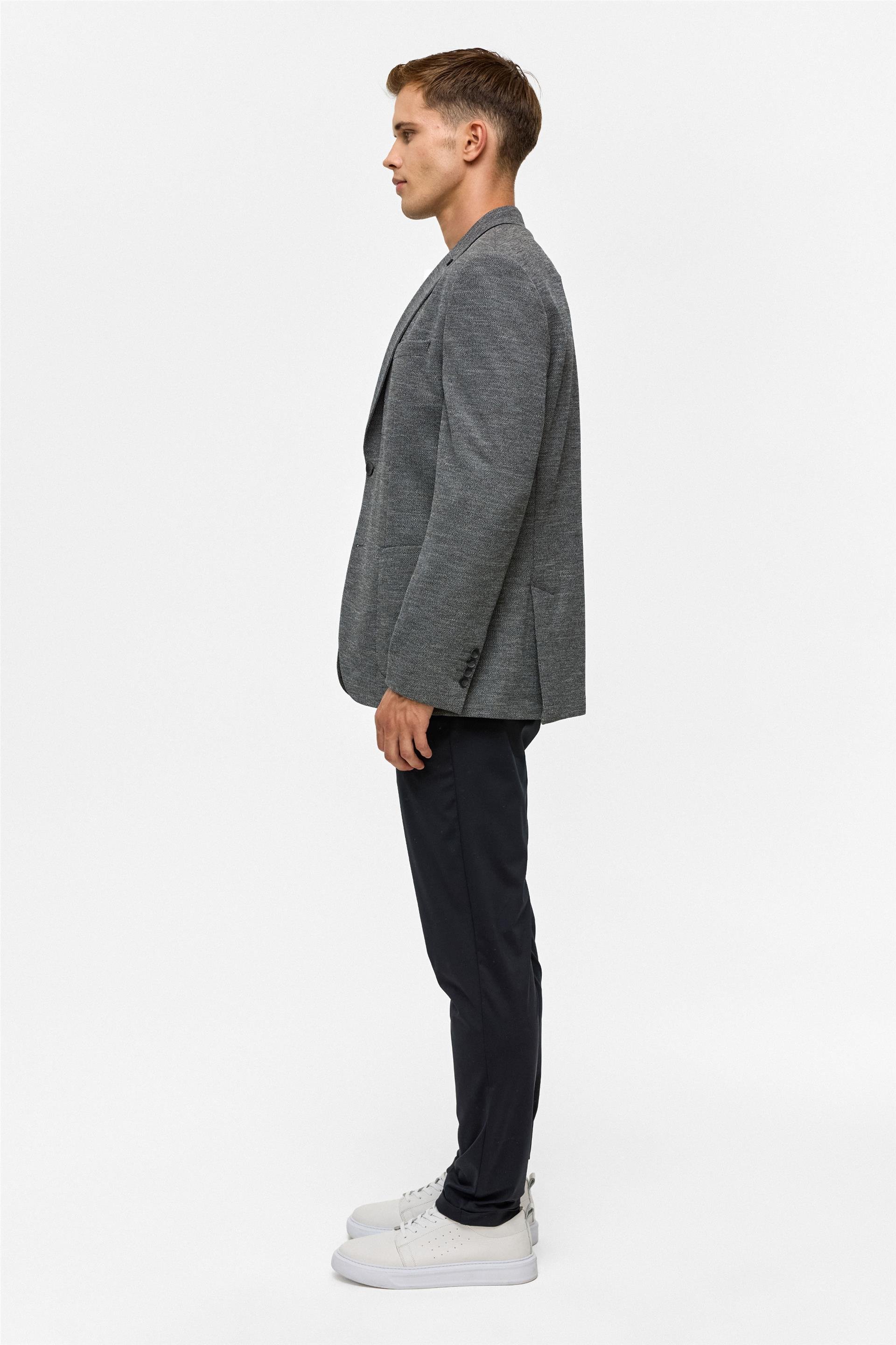 Antrasit Regular Desenli Mono Yaka 6 Drop Ceket