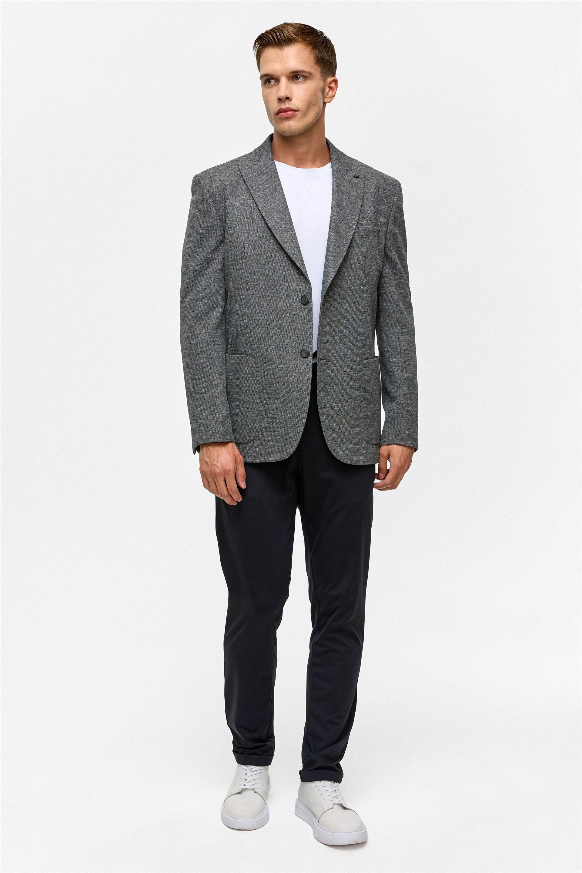 Antrasit Regular Desenli Mono Yaka 6 Drop Ceket