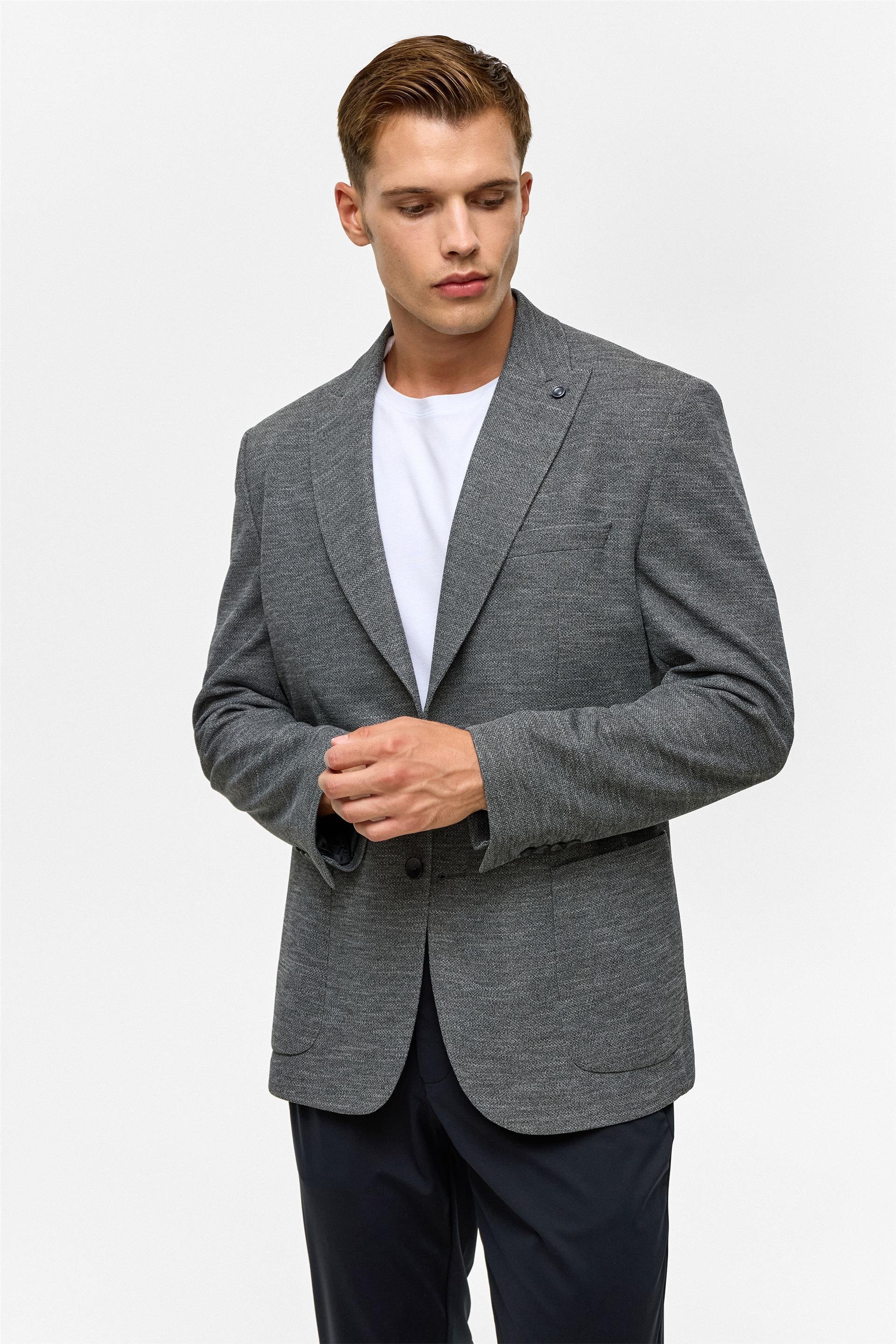 Antrasit Regular Desenli Mono Yaka 6 Drop Ceket