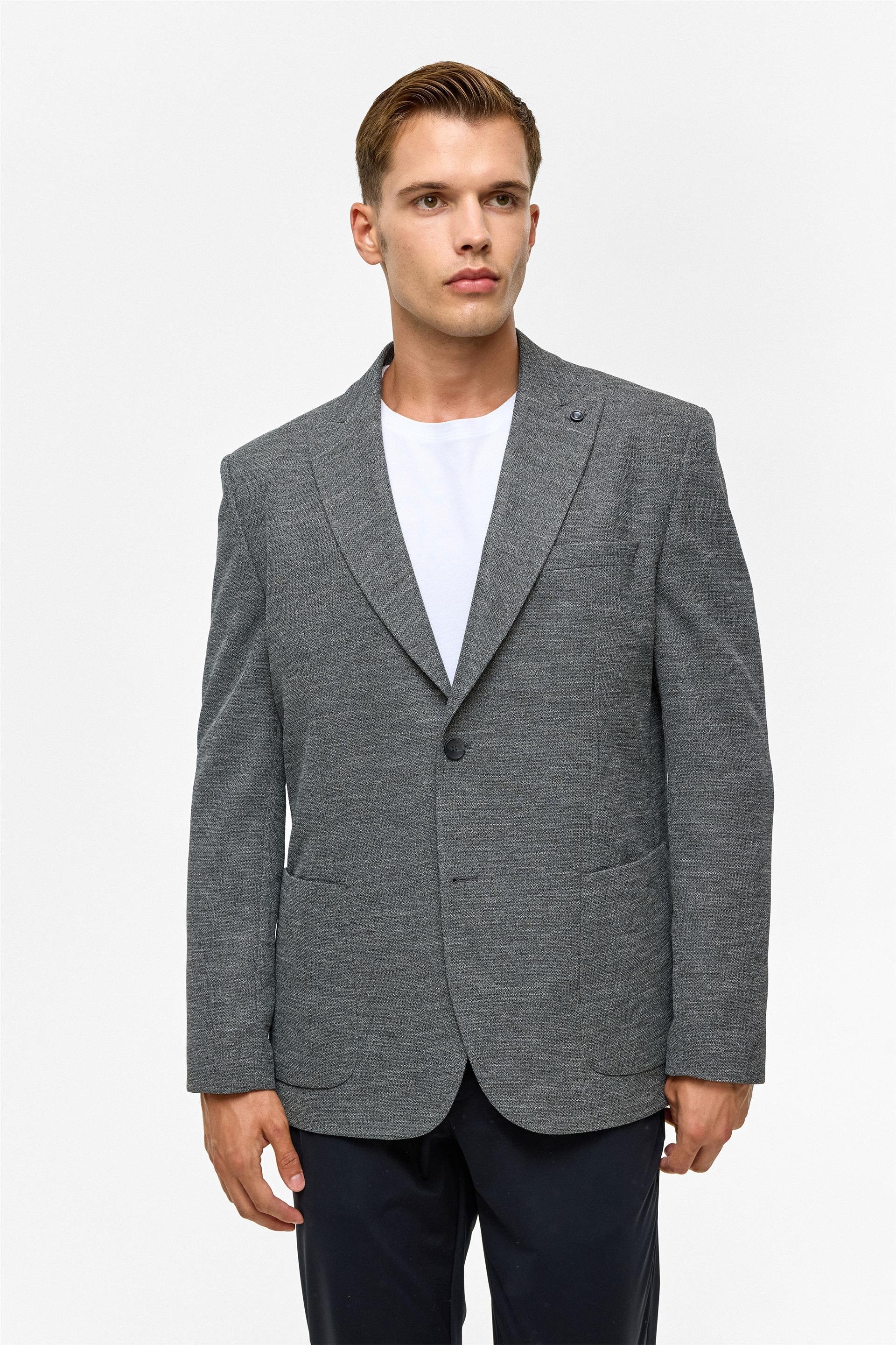 Antrasit Regular Desenli Mono Yaka 6 Drop Ceket