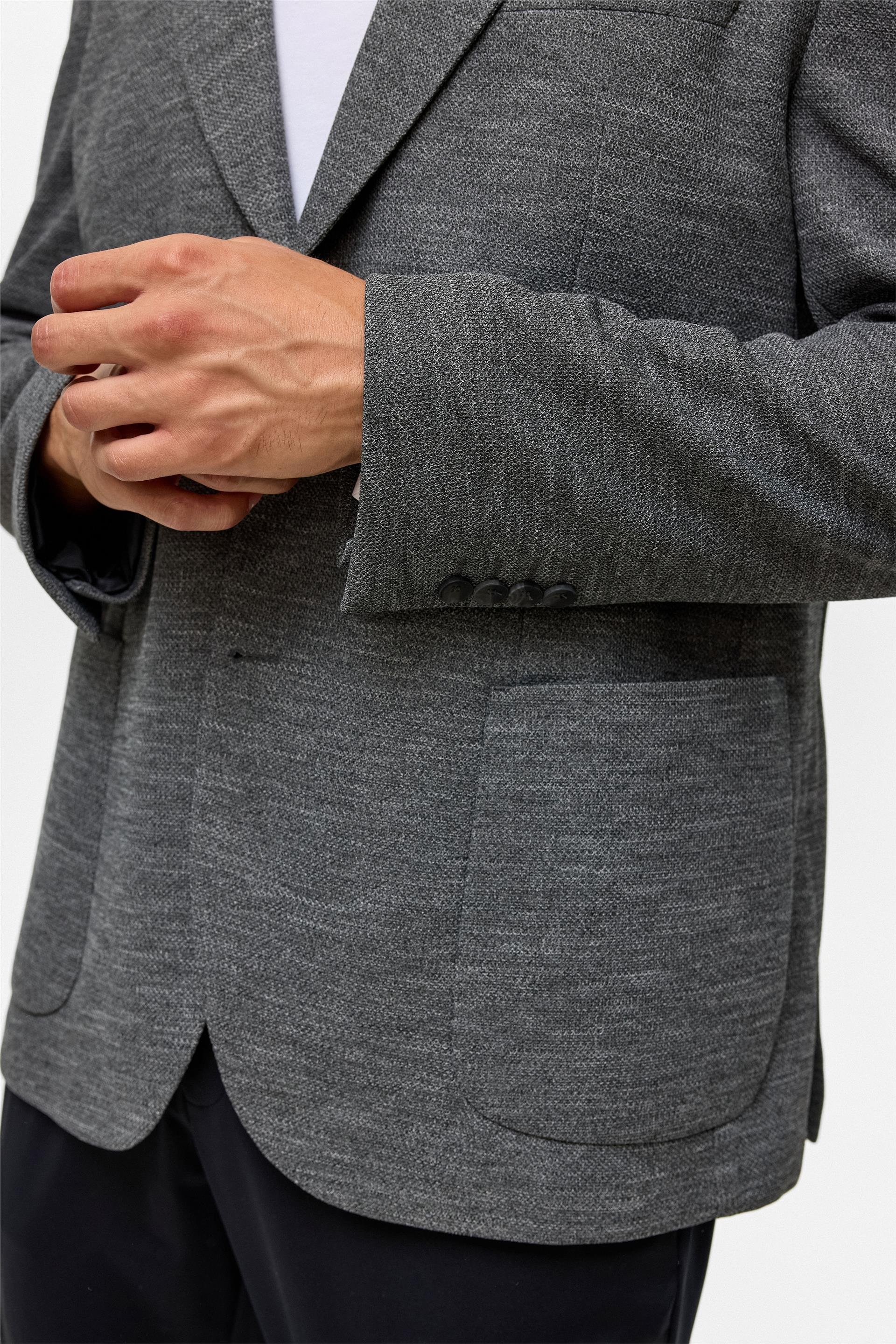 Antrasit Regular Desenli Mono Yaka 6 Drop Ceket