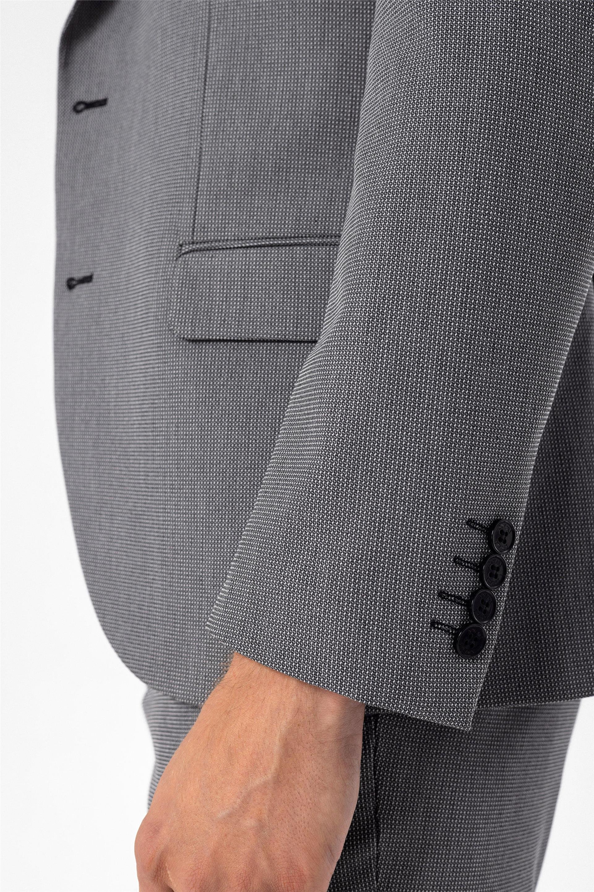 Antrasit Slim Armürlü Mono Yaka 6 Drop                                                       Yelekli Takım Elbise