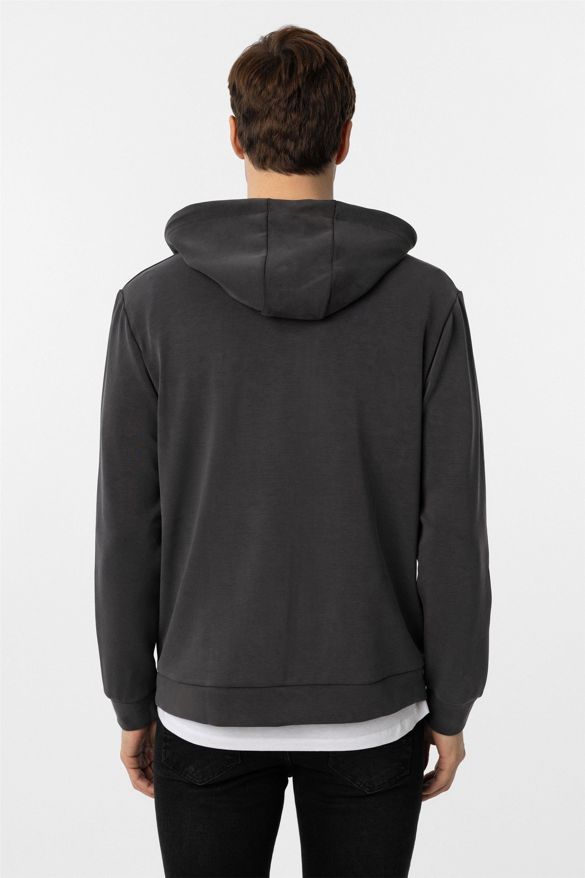 Antrasit Slim Düz Kapişonlu Yaka Sweatshirt