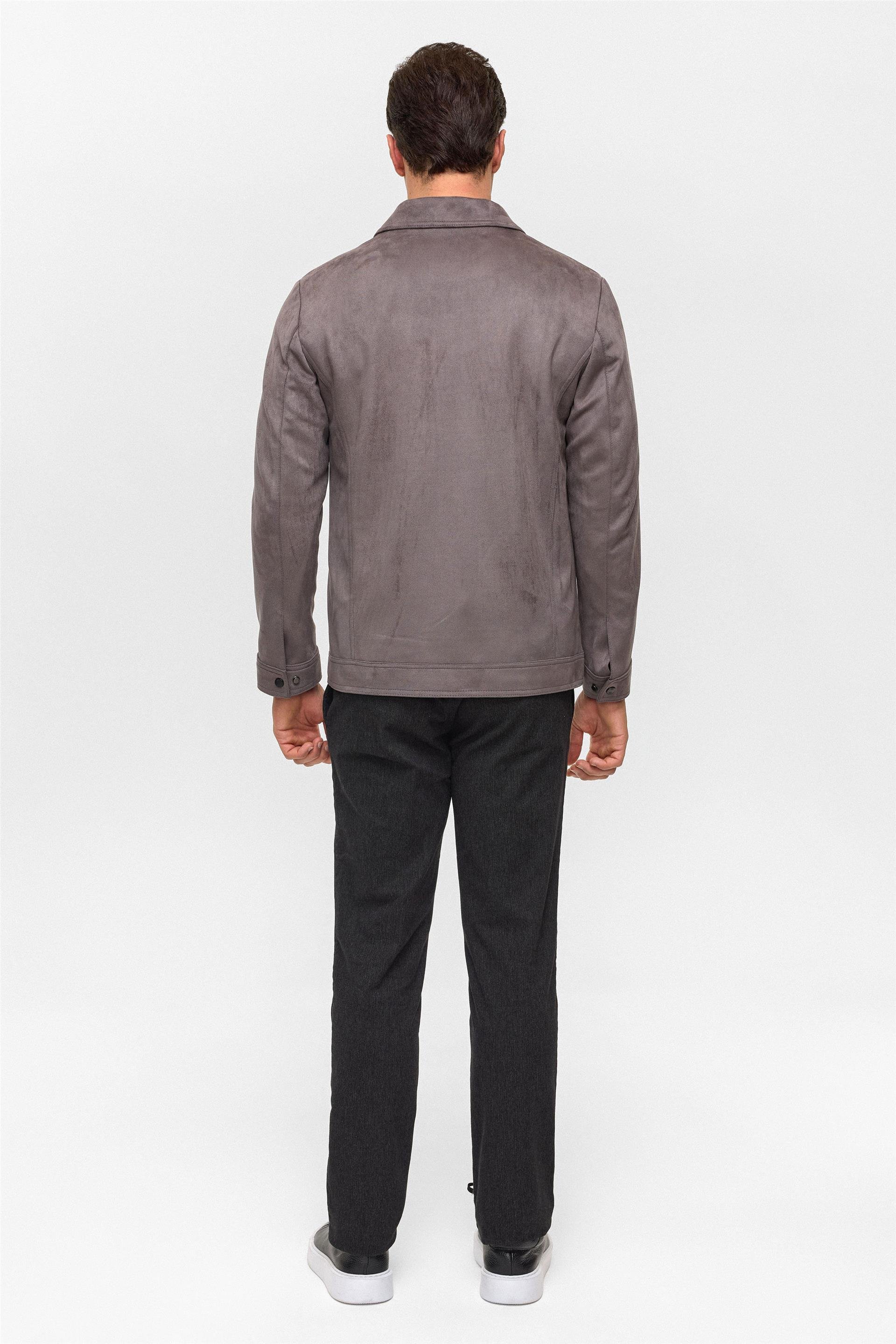 Antrasit Slim Düz Klasik Yaka Mont