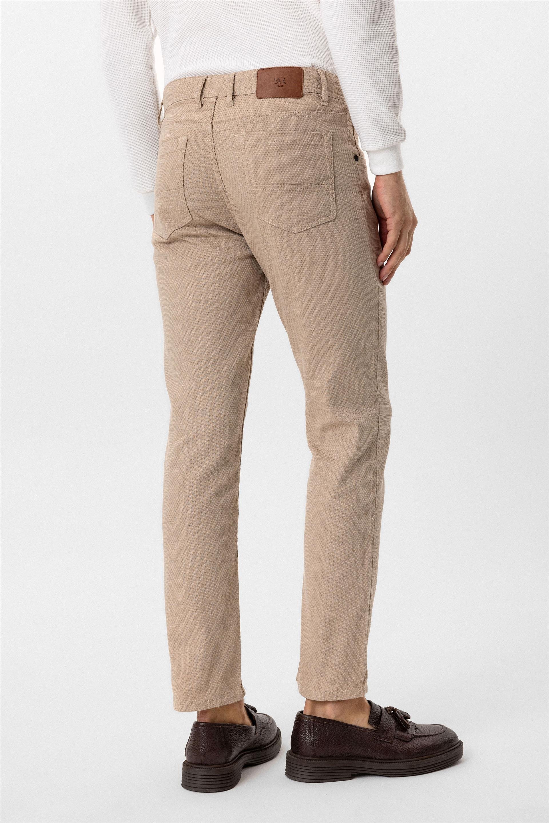 Bej Regular Armürlü Pantolon