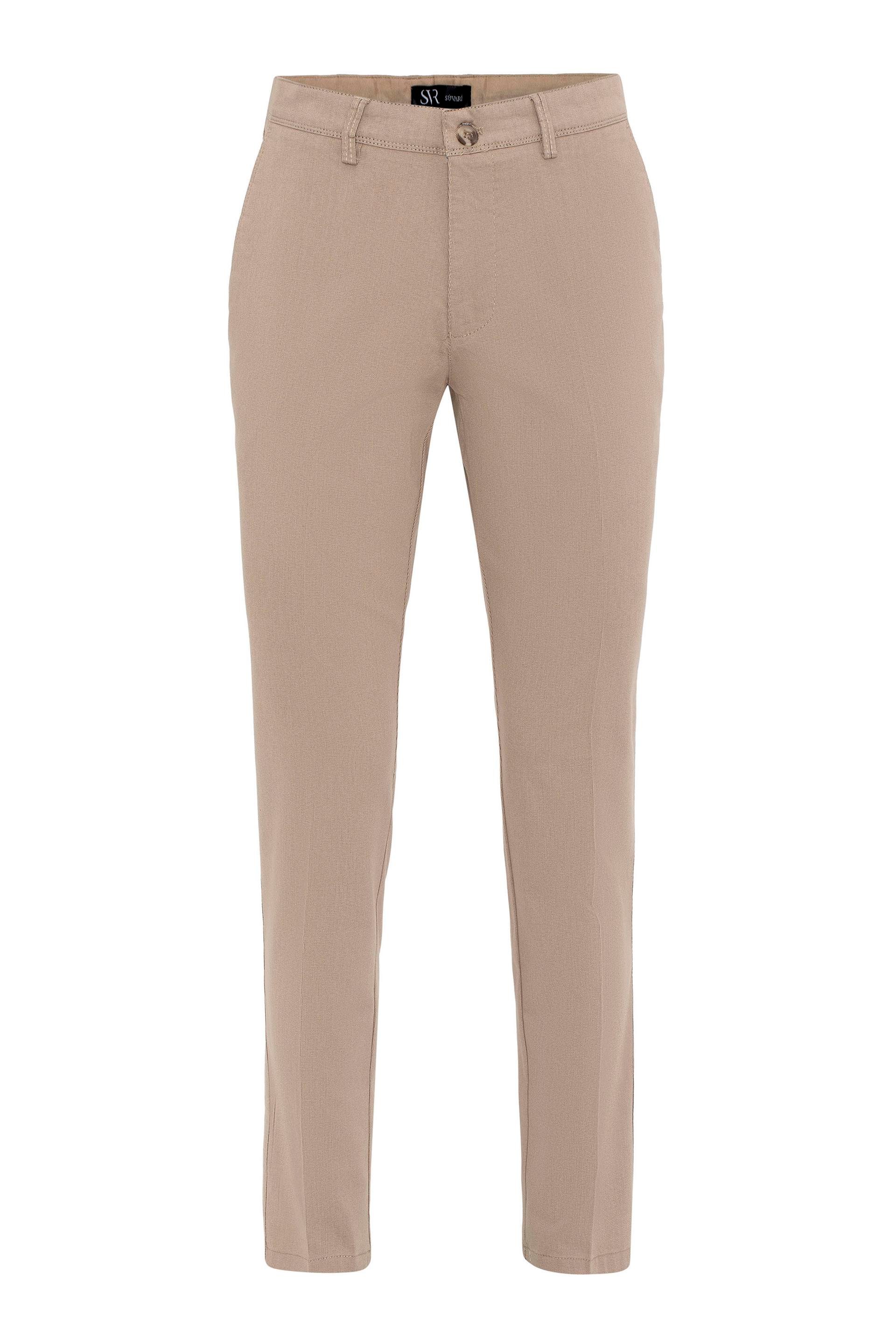 Bej Regular Armürlü Pantolon