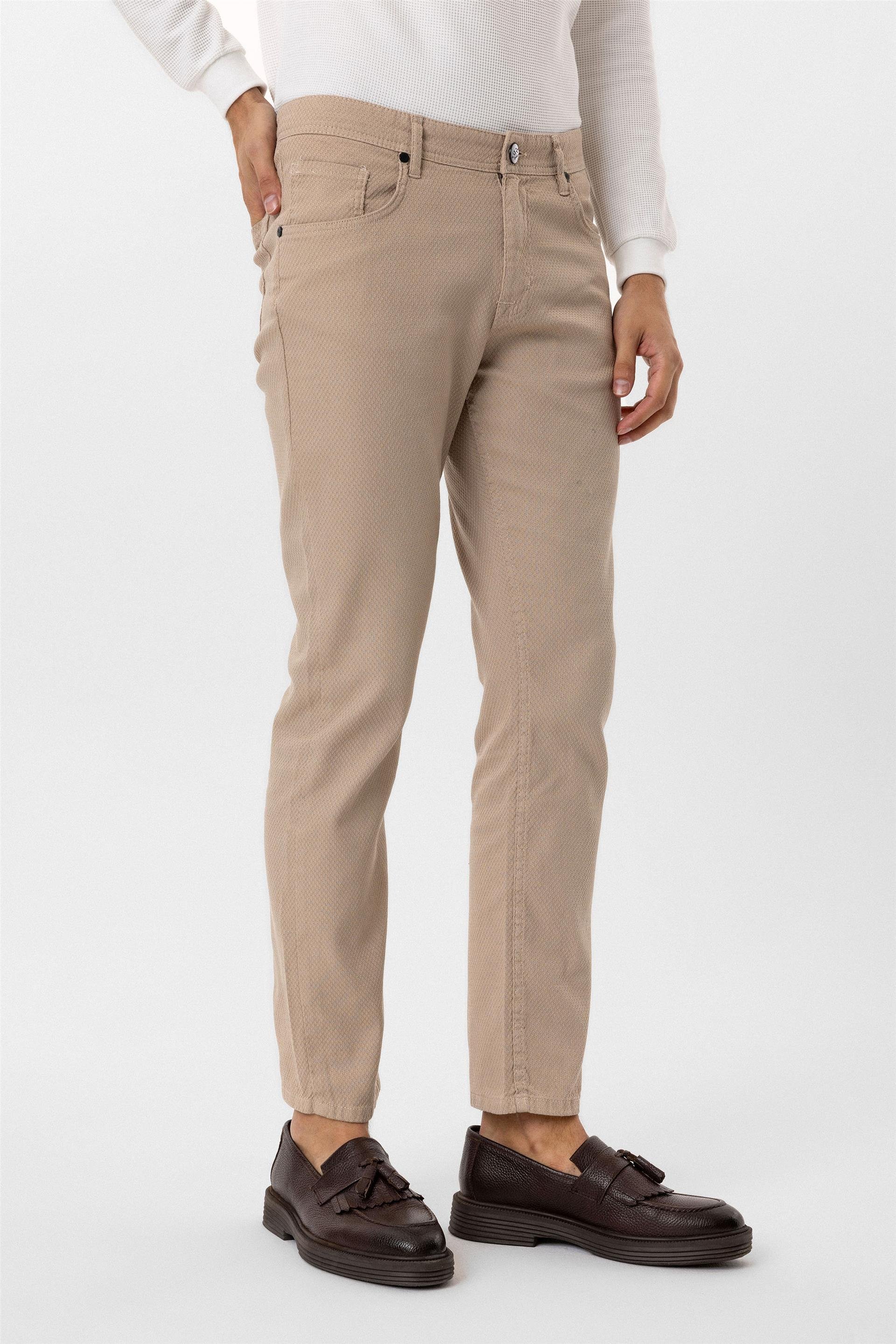 Bej Regular Armürlü Pantolon