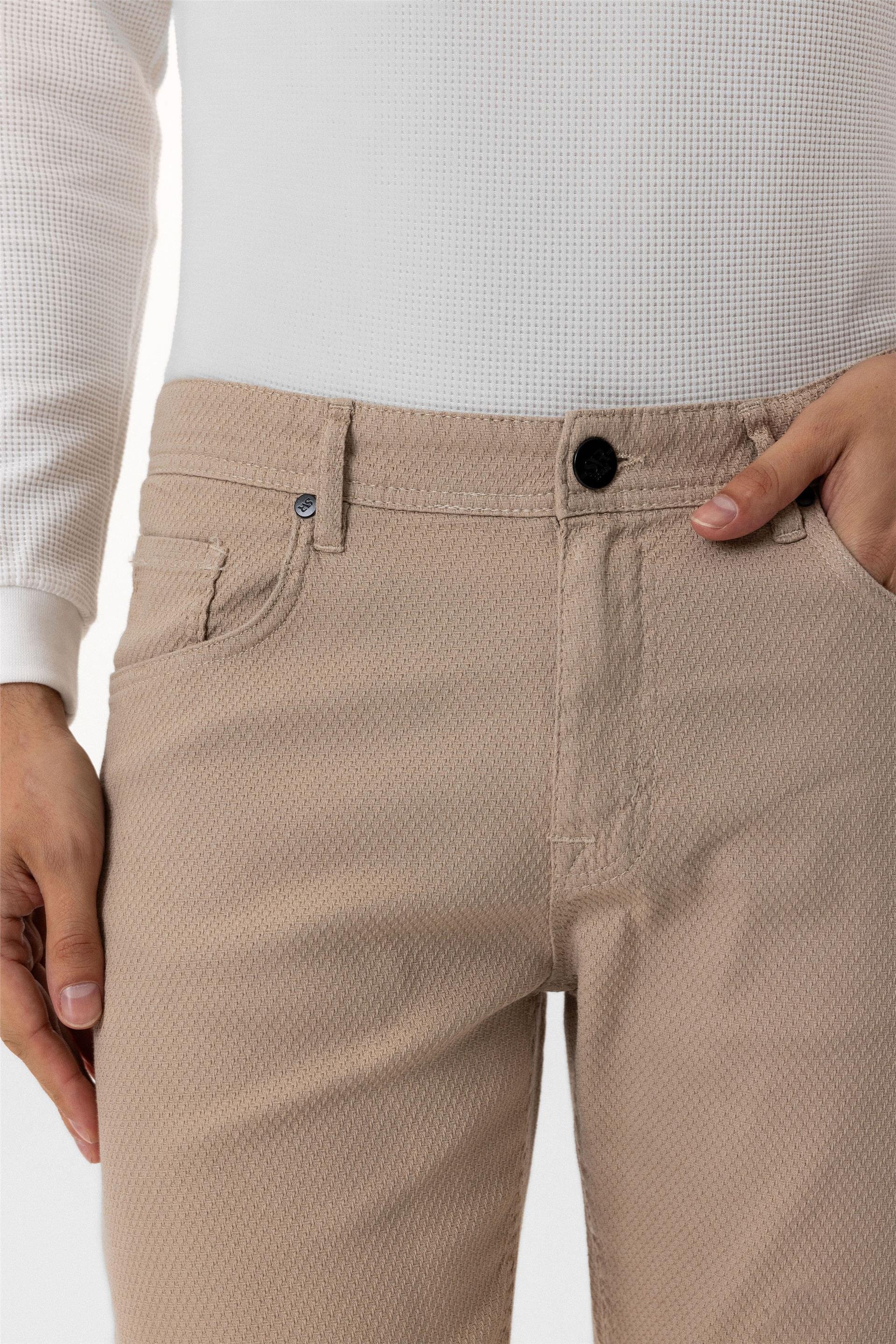 Bej Regular Armürlü Pantolon