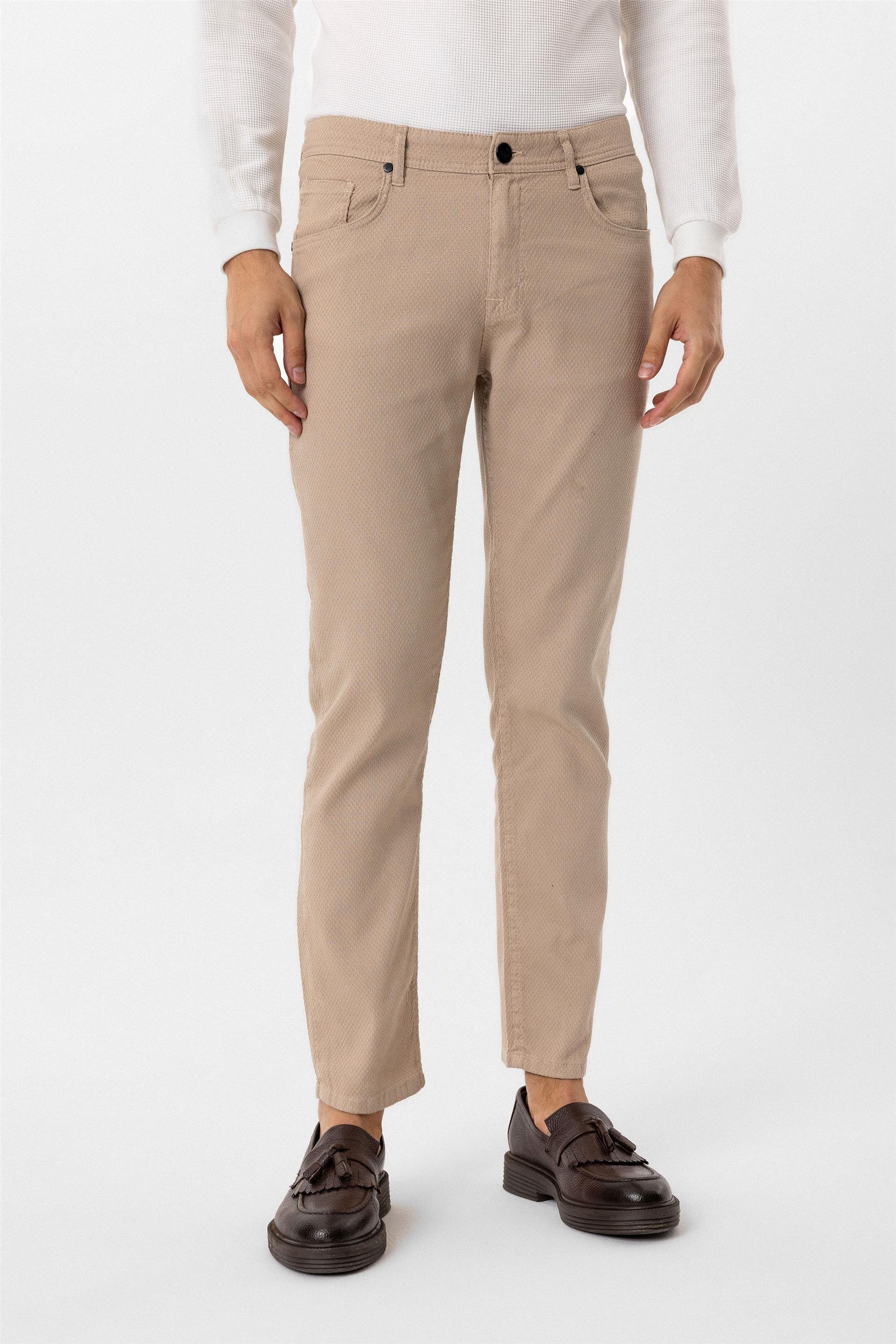 Bej Regular Armürlü Pantolon