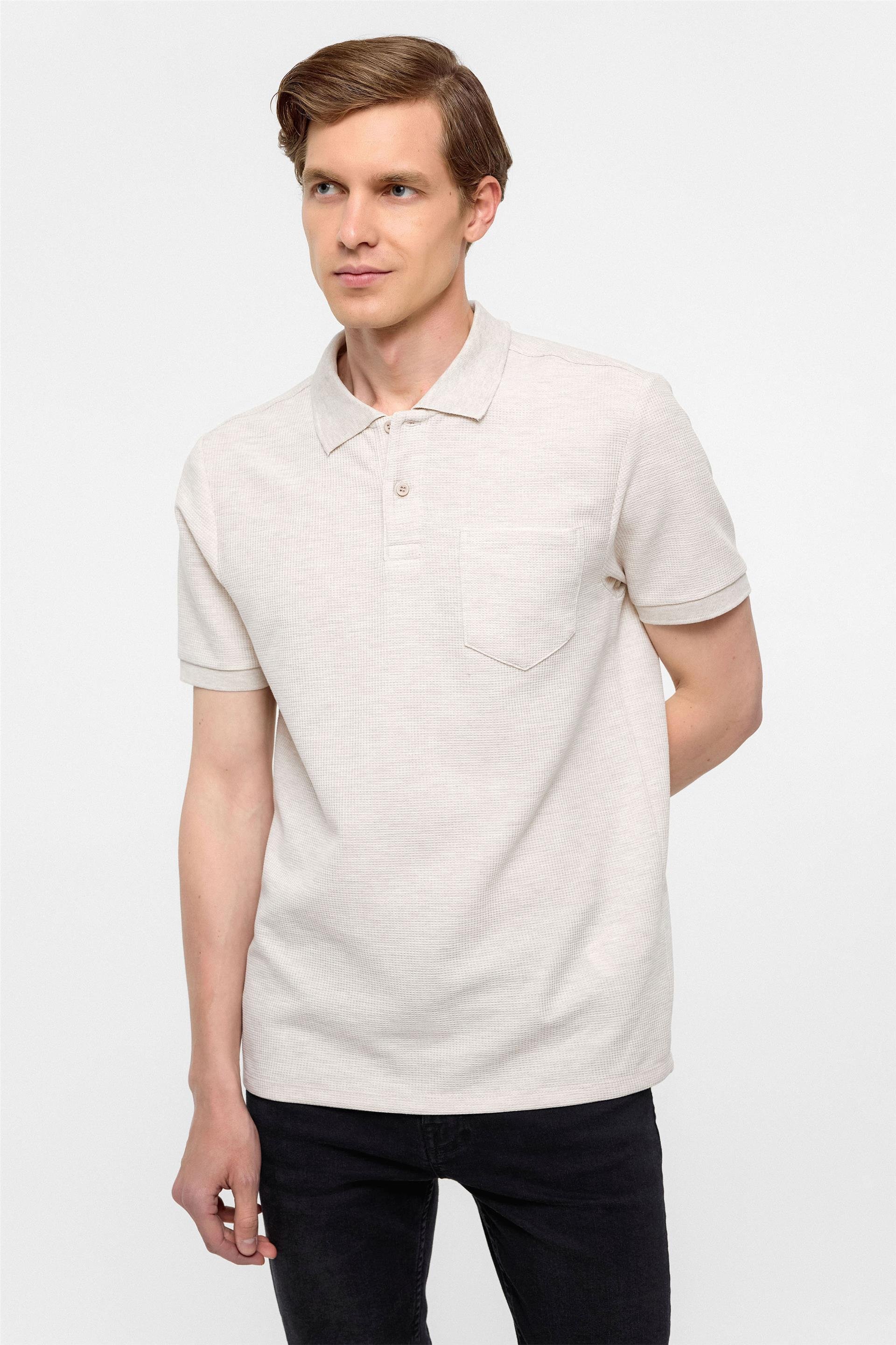 Bej Regular Armürlü Polo Yaka Tişört