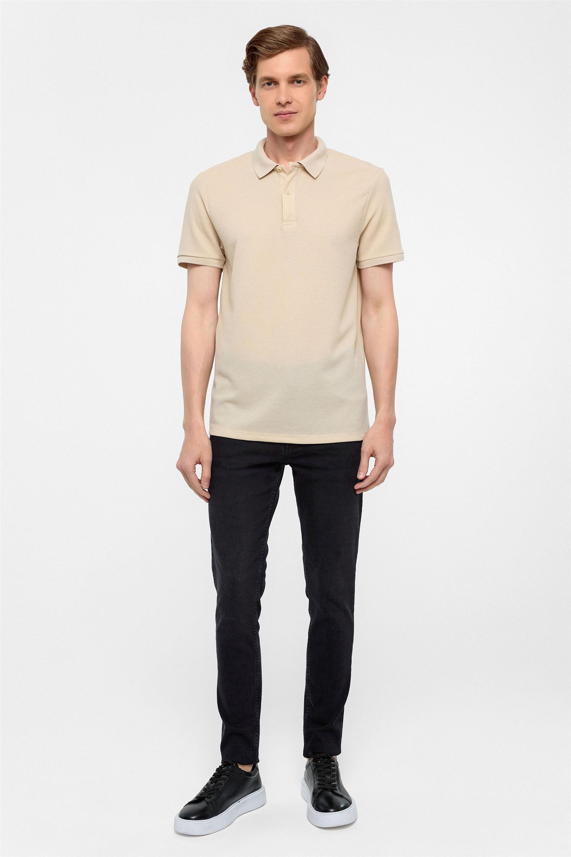 Bej Regular Armürlü Polo Yaka Tişört