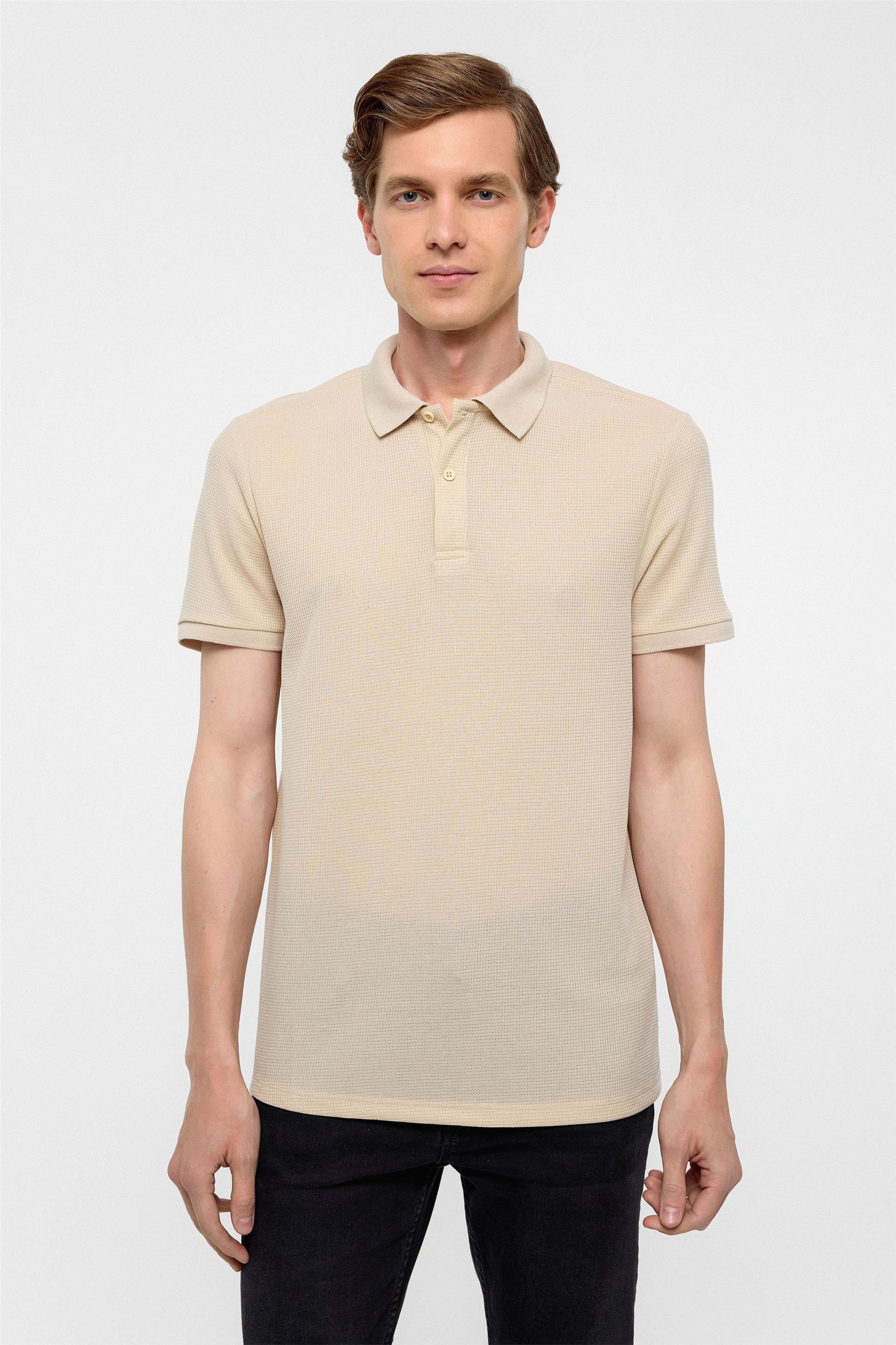 Bej Regular Armürlü Polo Yaka Tişört