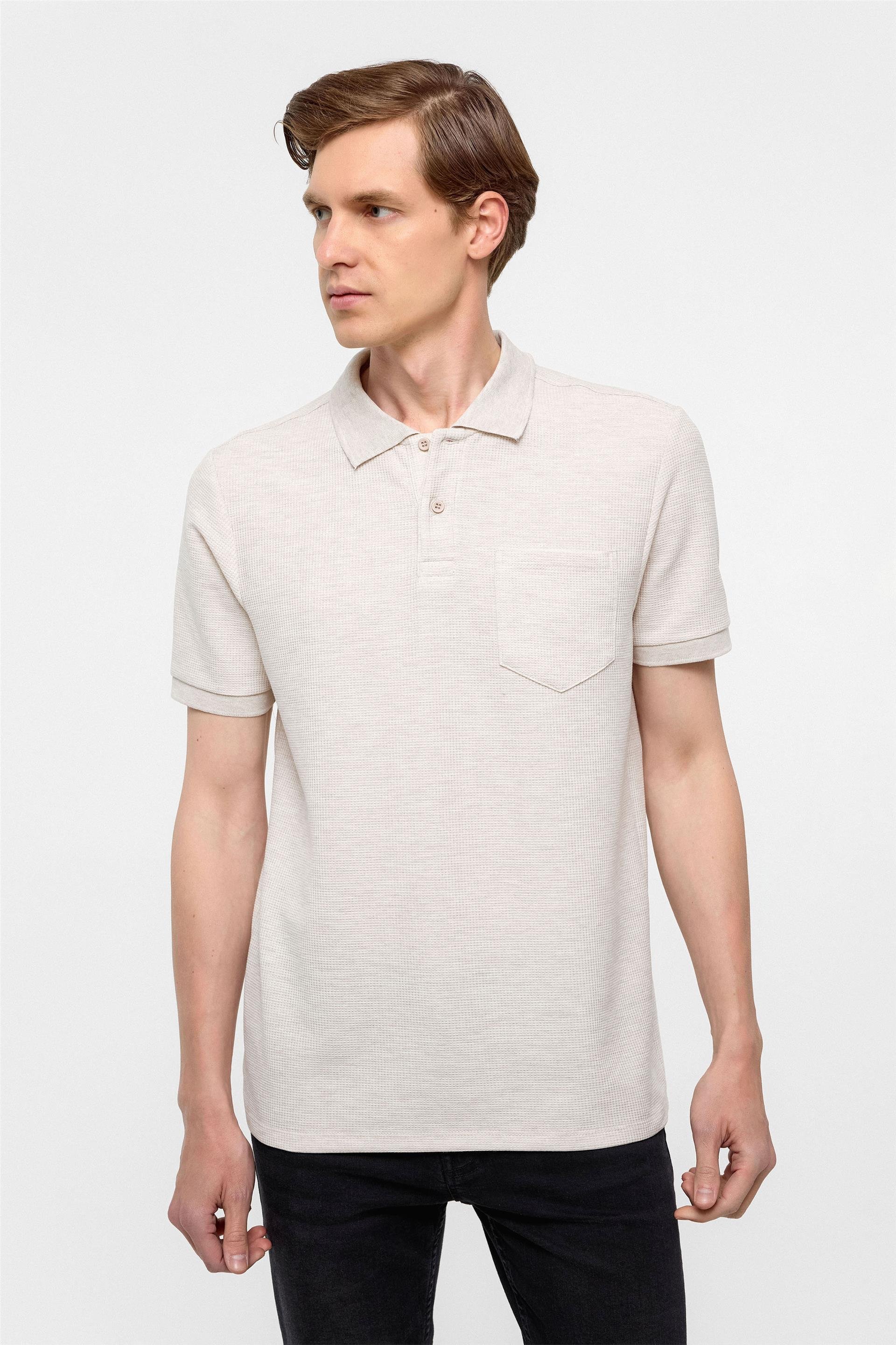 Bej Regular Armürlü Polo Yaka Tişört